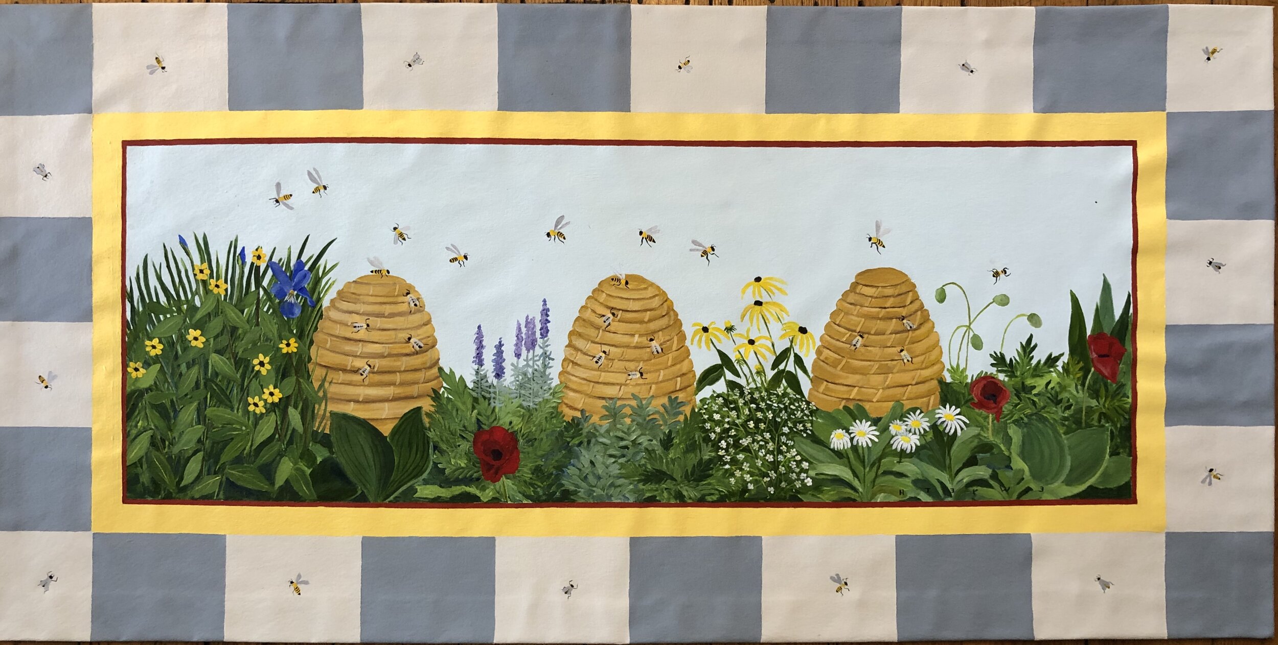 Bees for Kate, 3' x 6' floorcloth, custom order