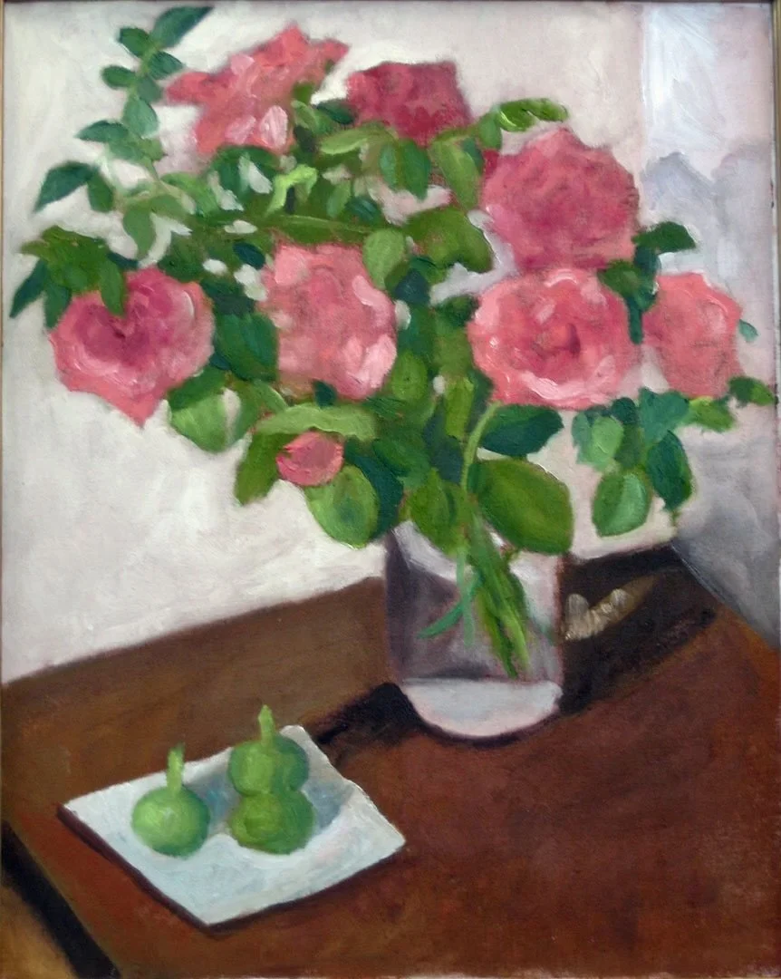 Pink Roses With Figs, Oil On Canvas