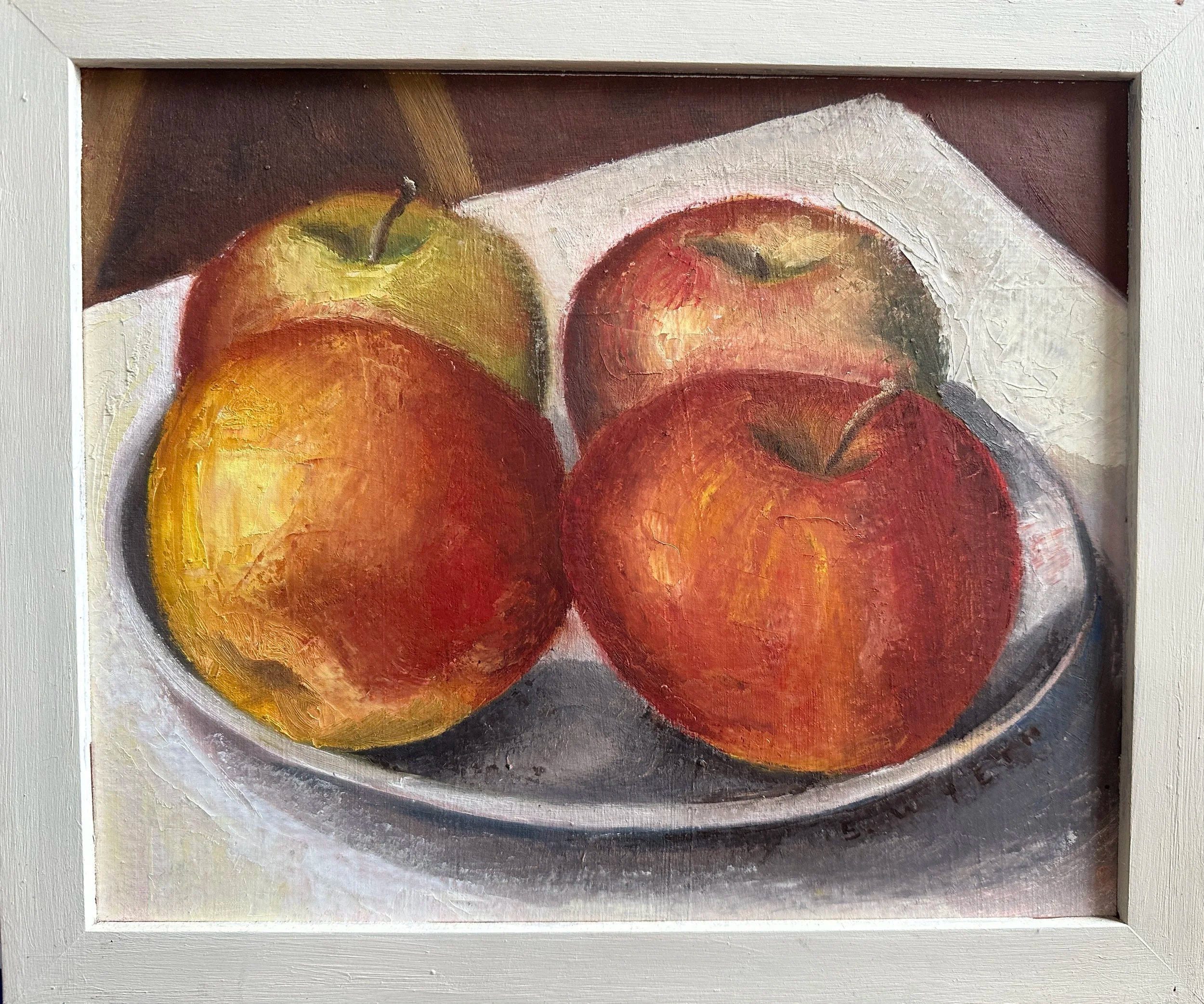 4 Apples, oil on board,  11 1/2" x 13". FRAMED