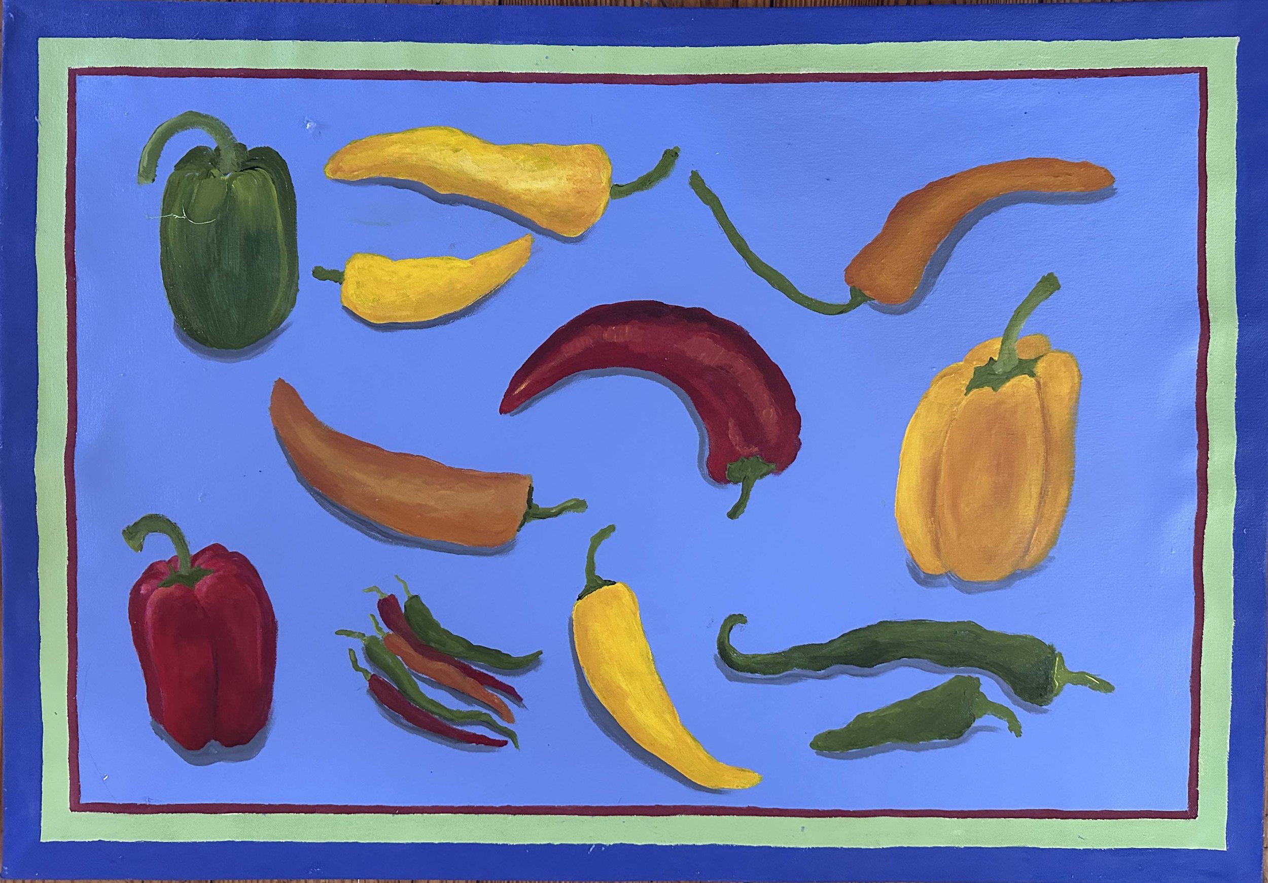 Peppers on Blue, Floorcloth, 22" x 33".jpg
