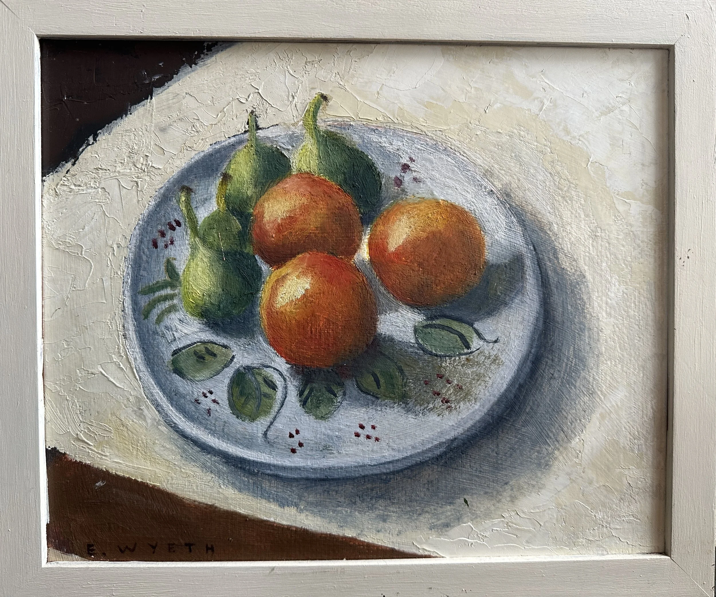 3 Oranges with figs, oil on paper 12 1/2" x 15". FRAMED