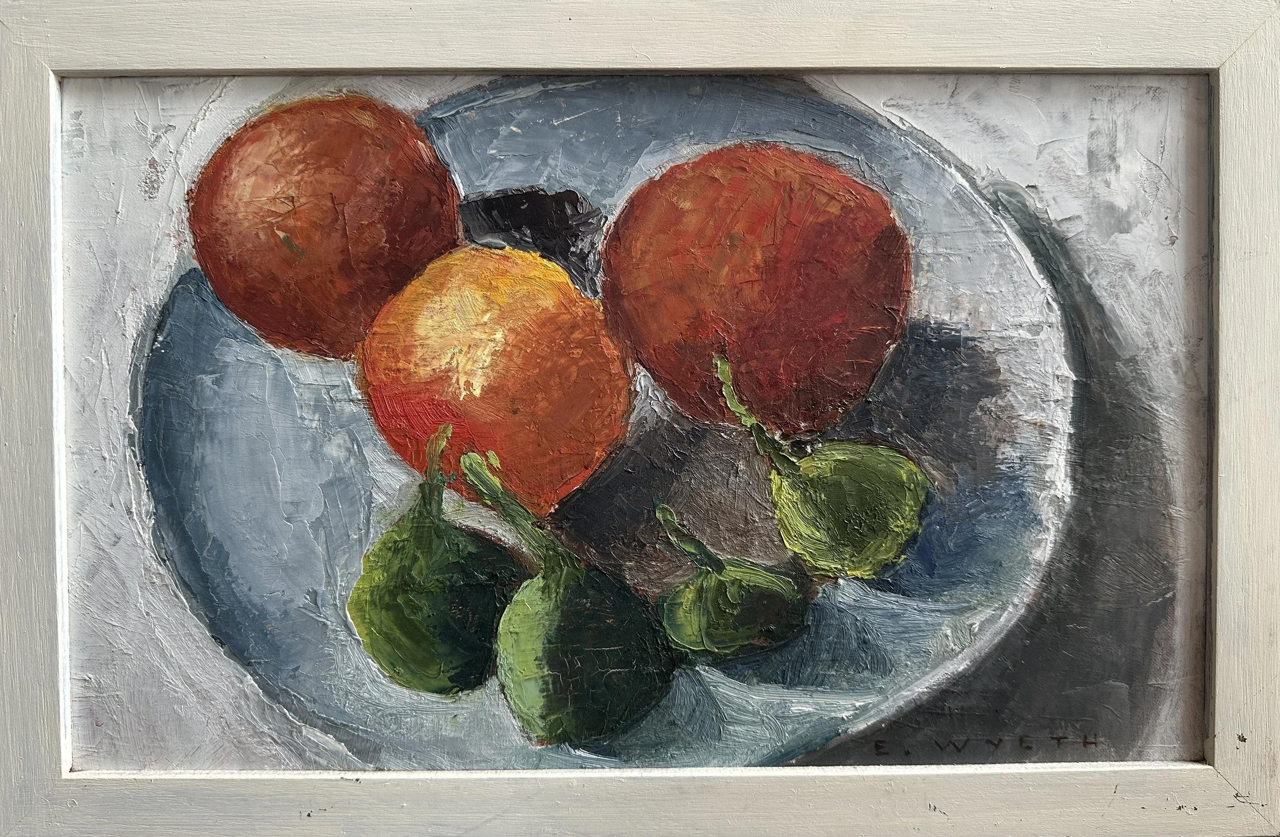 3 Oranges with 4  Figs, oil on paper, 11 1/4"x 17" FRAMED
