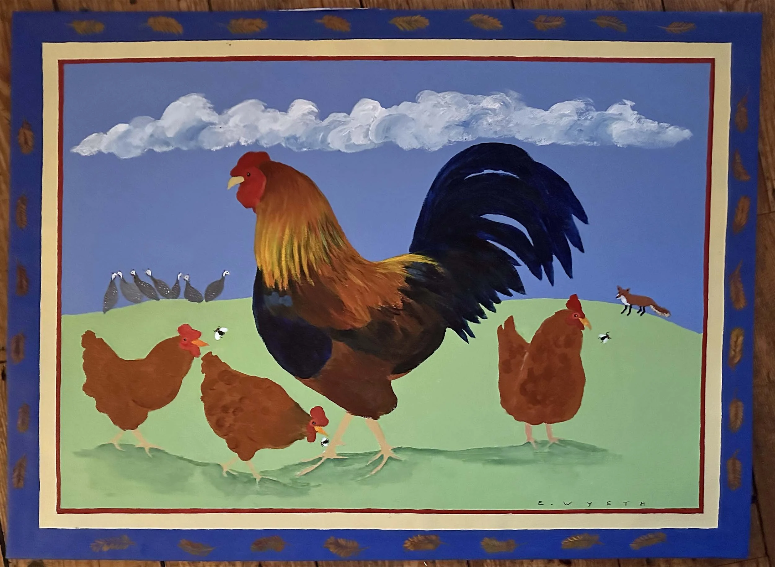 Farmyard Rooster with Brown Hens, Floorcloth