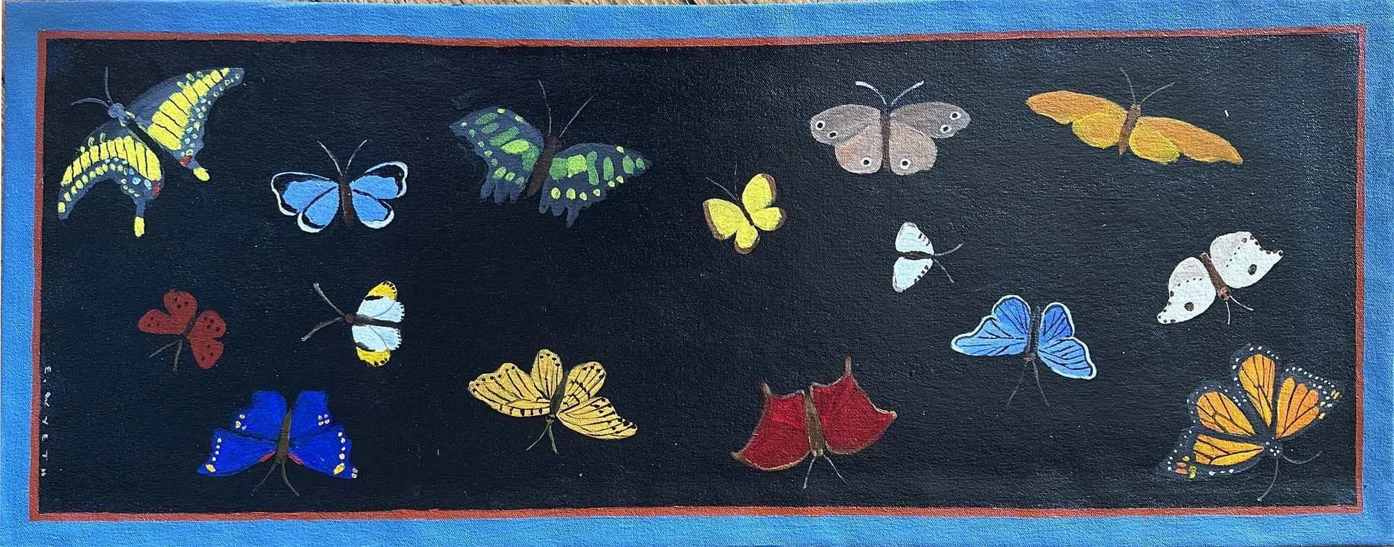 Butterflies Table Runner,  acrylic on canvas 13" x 34"