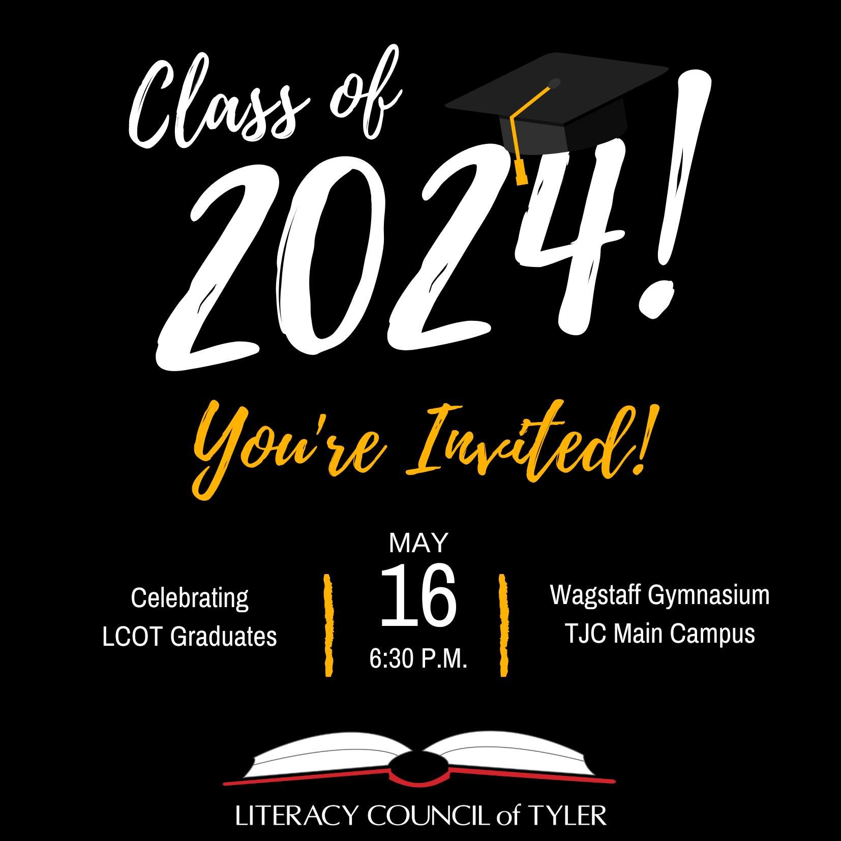 📣You're invited! Join us in celebrating our GED and Career Pathways graduates on Thursday, May 16! 

If you are a graduating student, don't forget to sign up! Please call us at 903-533-0330. 🎓🎉