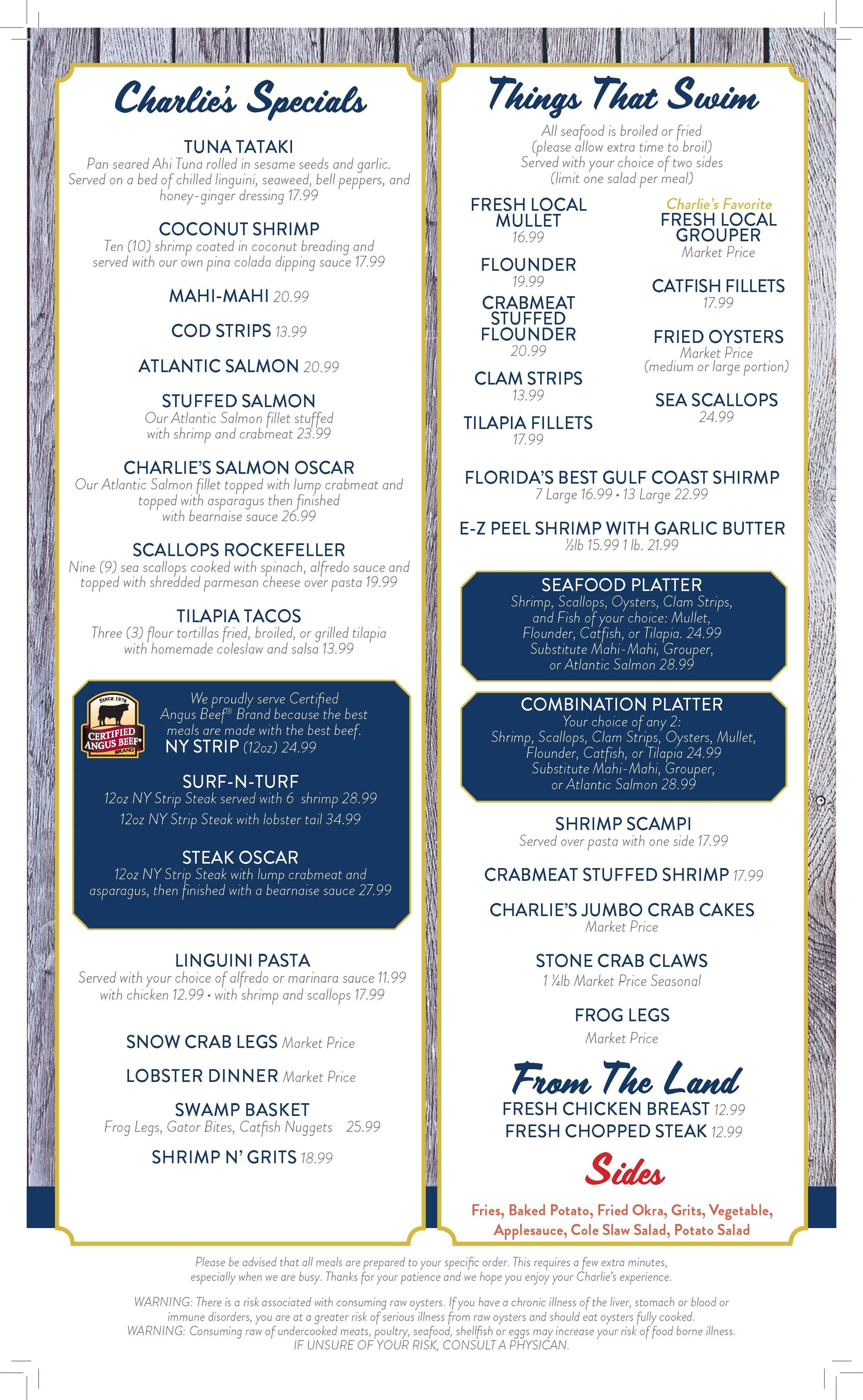 Menu — Charlies Fish House Restaurant