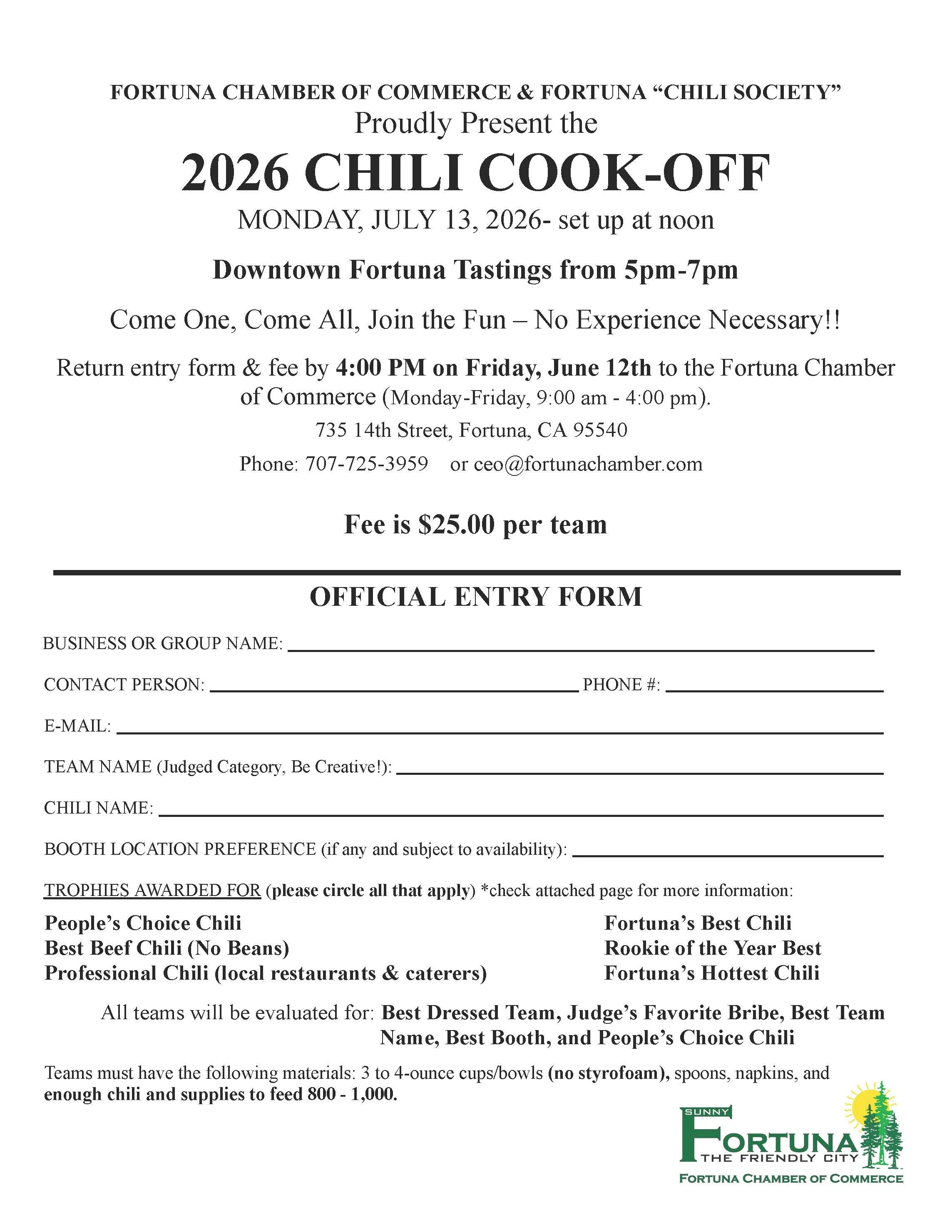 2026 Chili Cook-off Contestant Application