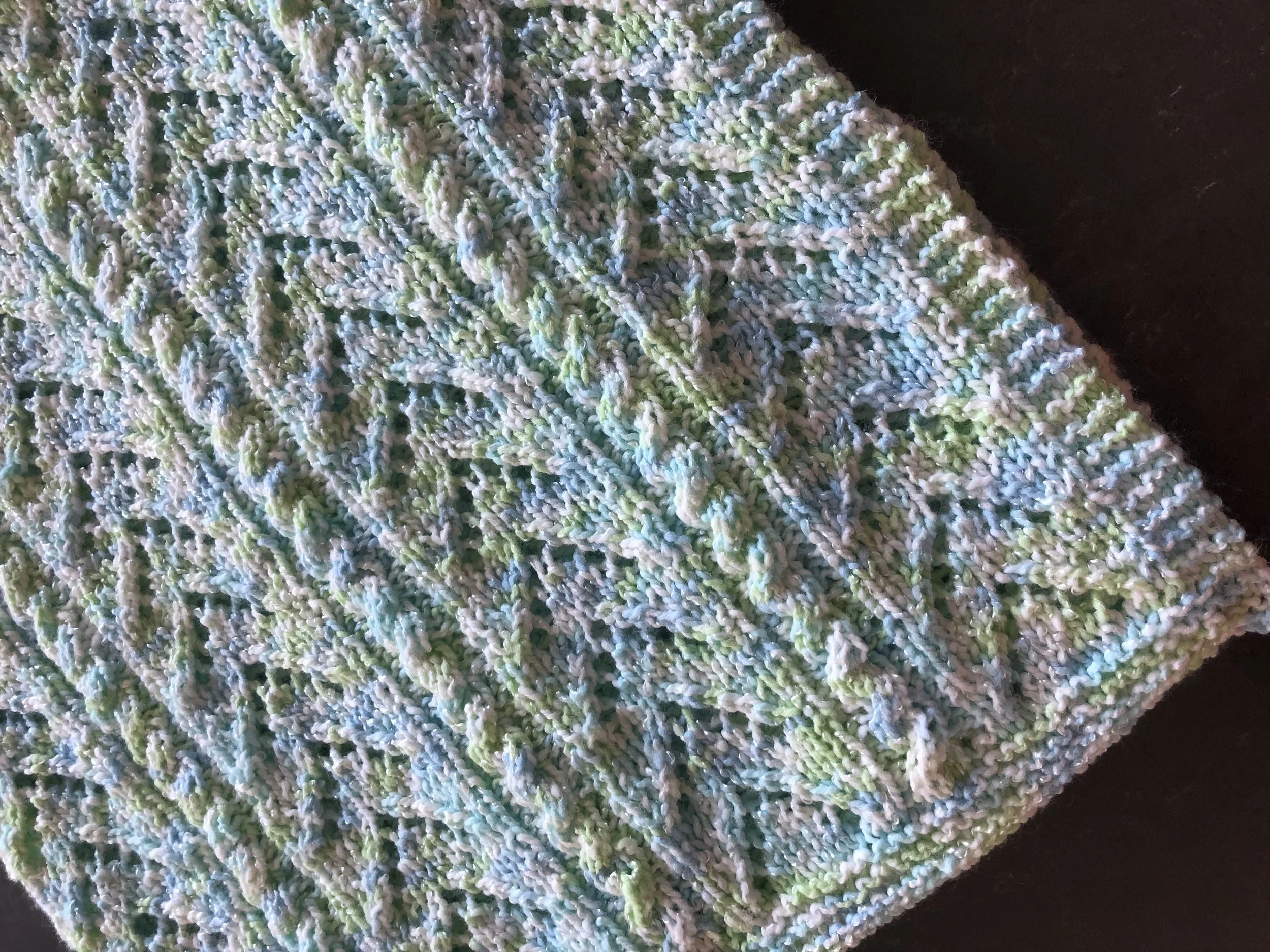 Item #E101 - Veriegated Blue, Green, White Knit Blanket