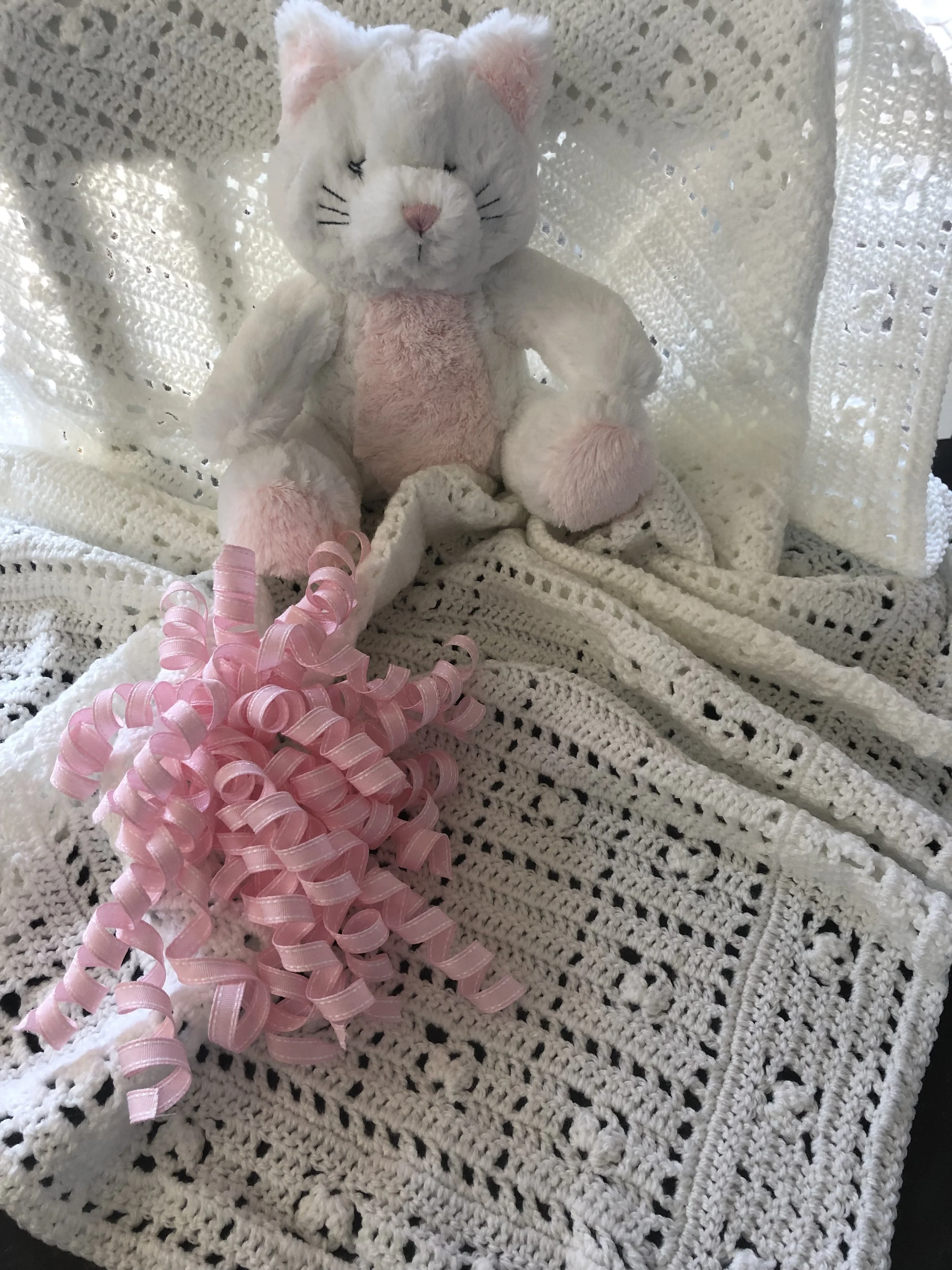 Item #C10 - Crochet White Fan Fantasy Blanket