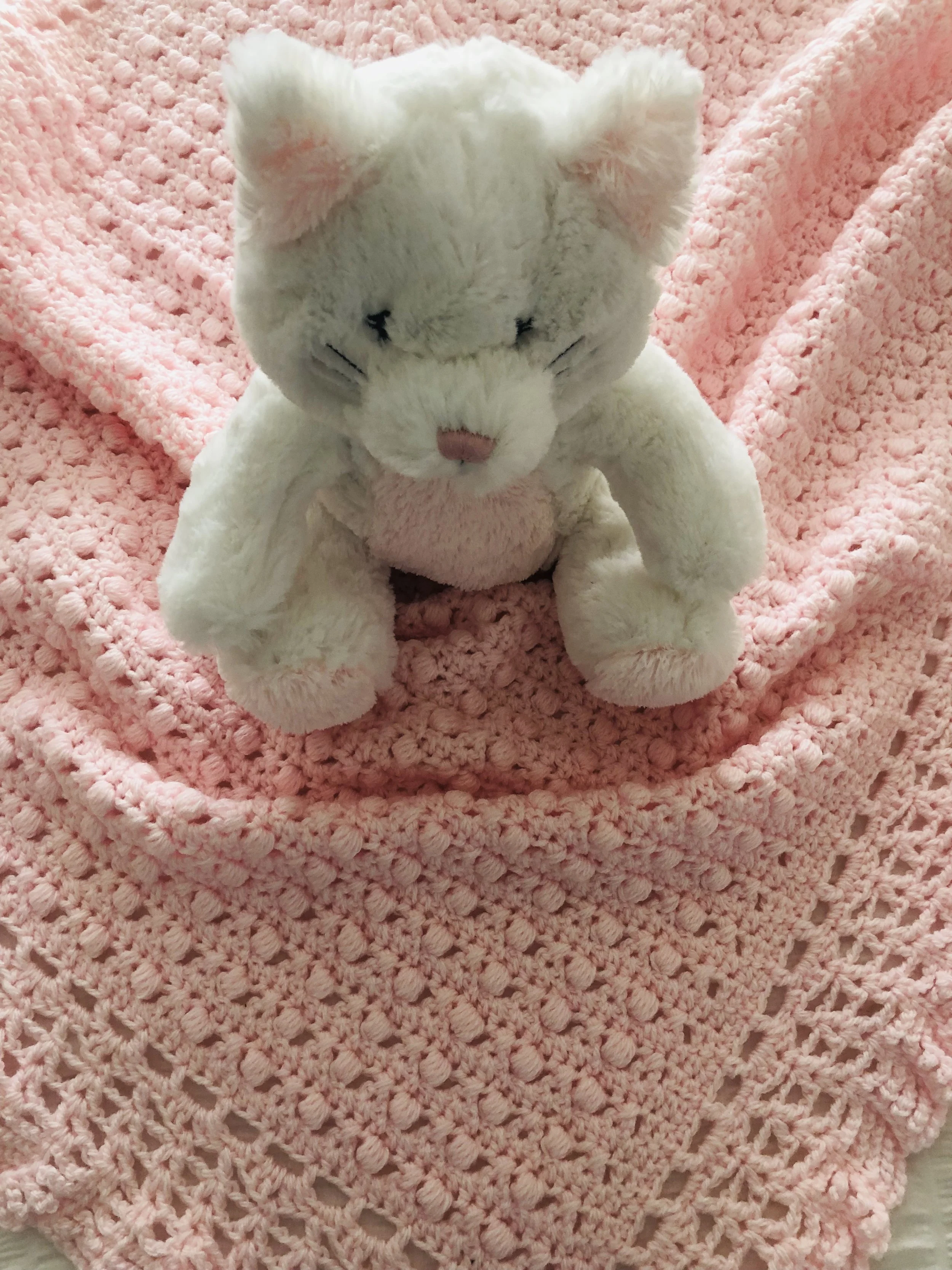 Item #C1007 - Pink Crochet Puff Blanket