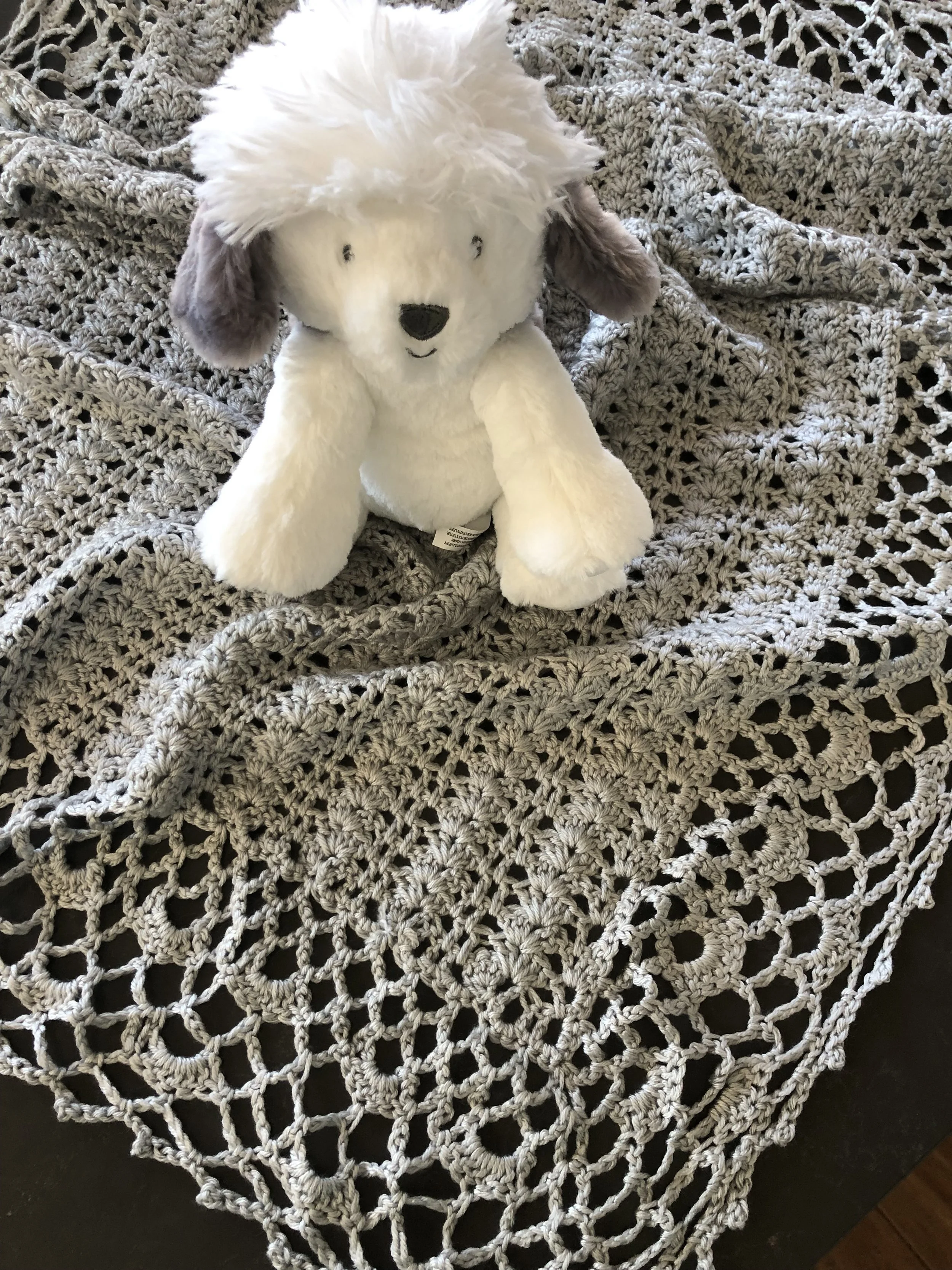 Item #C1008 - Grey Crochet Fan Blanket 