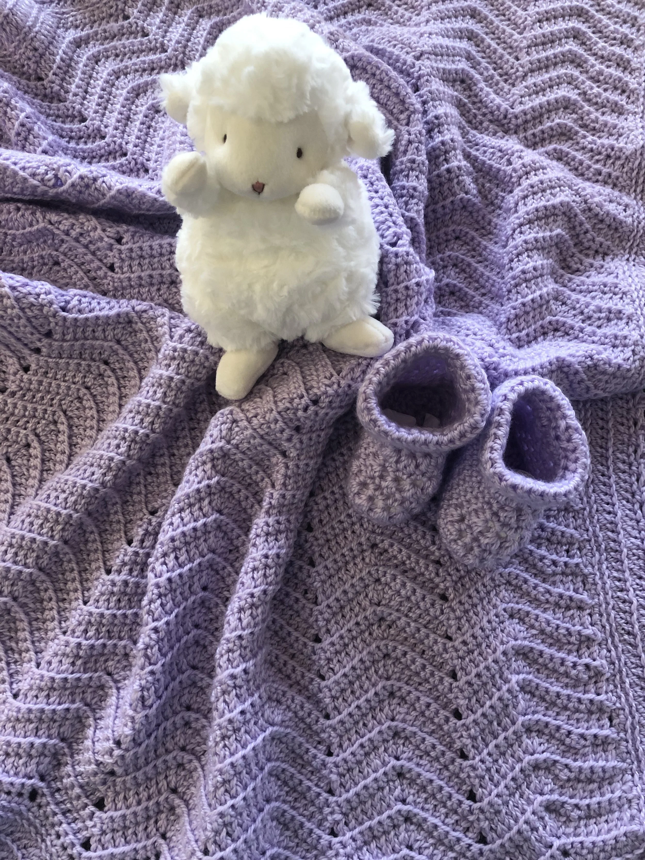 Item #E107 - Lavender Crochet Blanket &amp; Booties