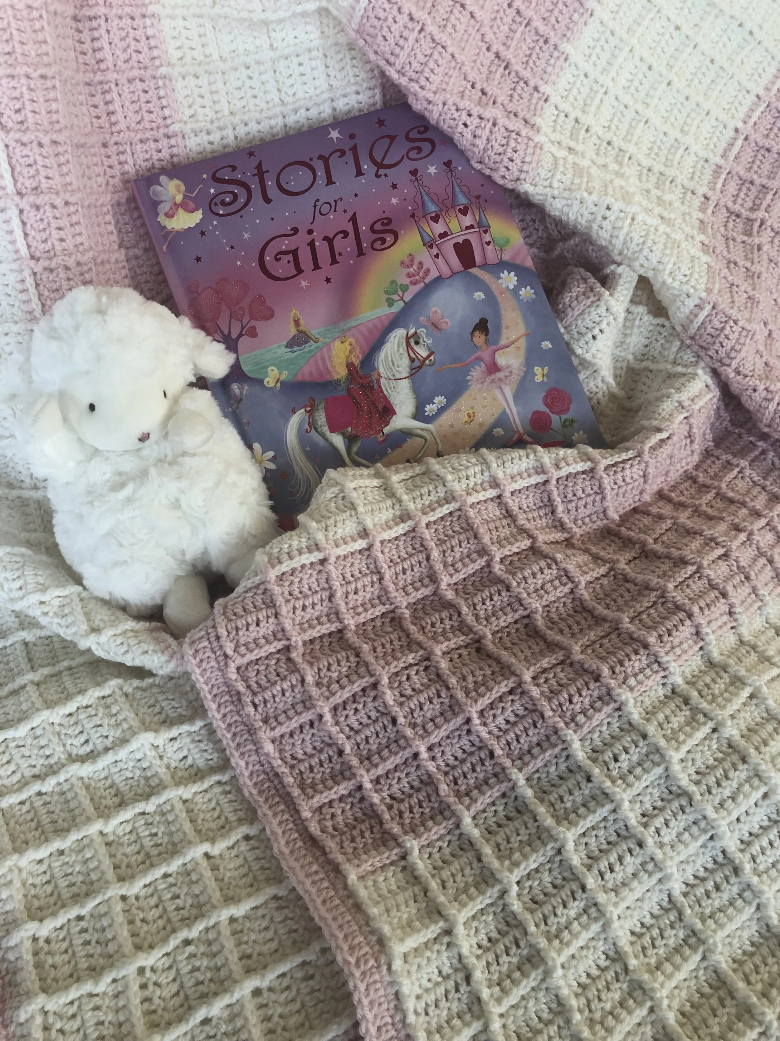 Item #C1014 - Pink and White Waffle Stitch Crochet Blanket