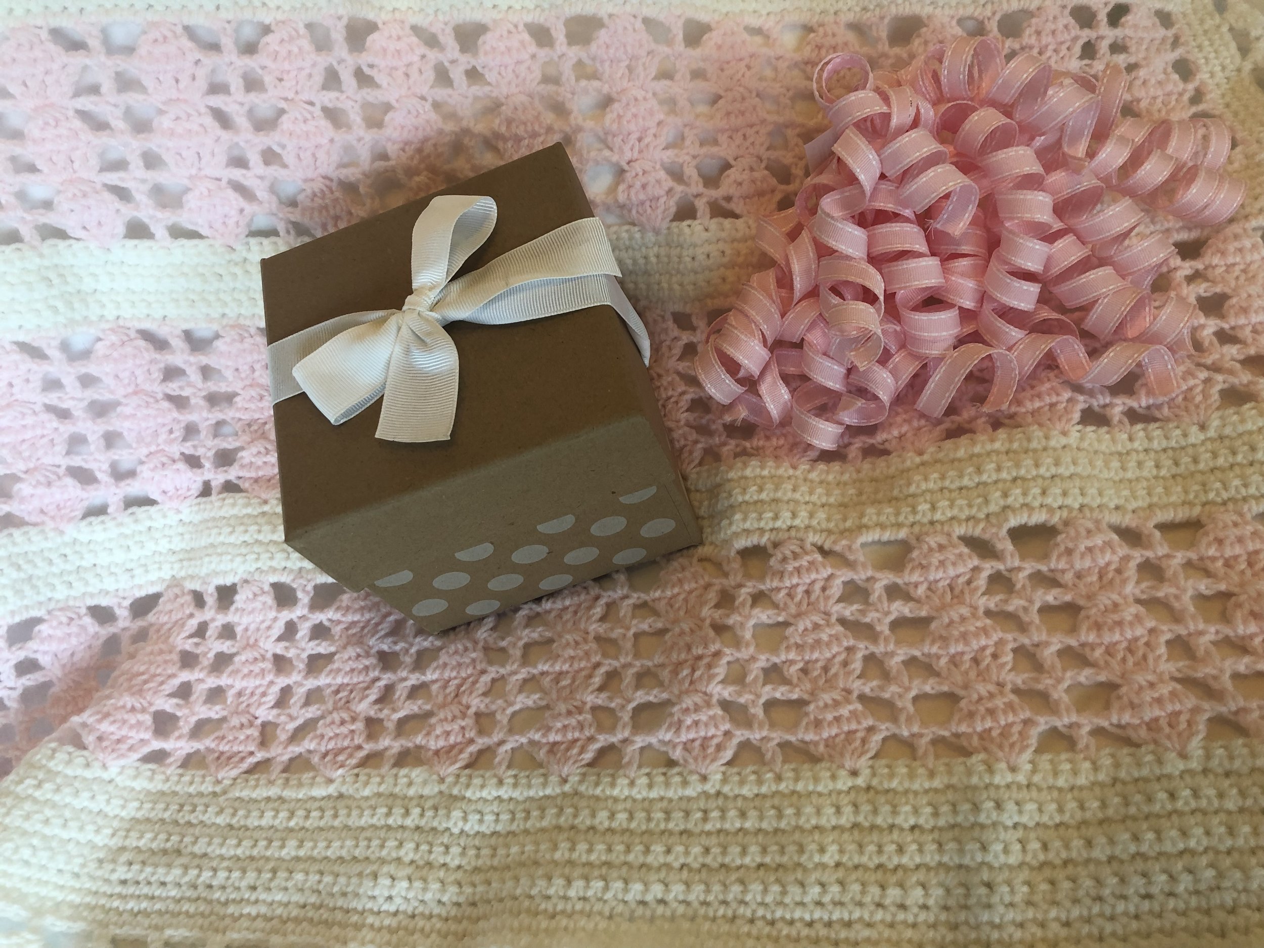 Item #E114 - Pink &amp; White Crochet Blanket