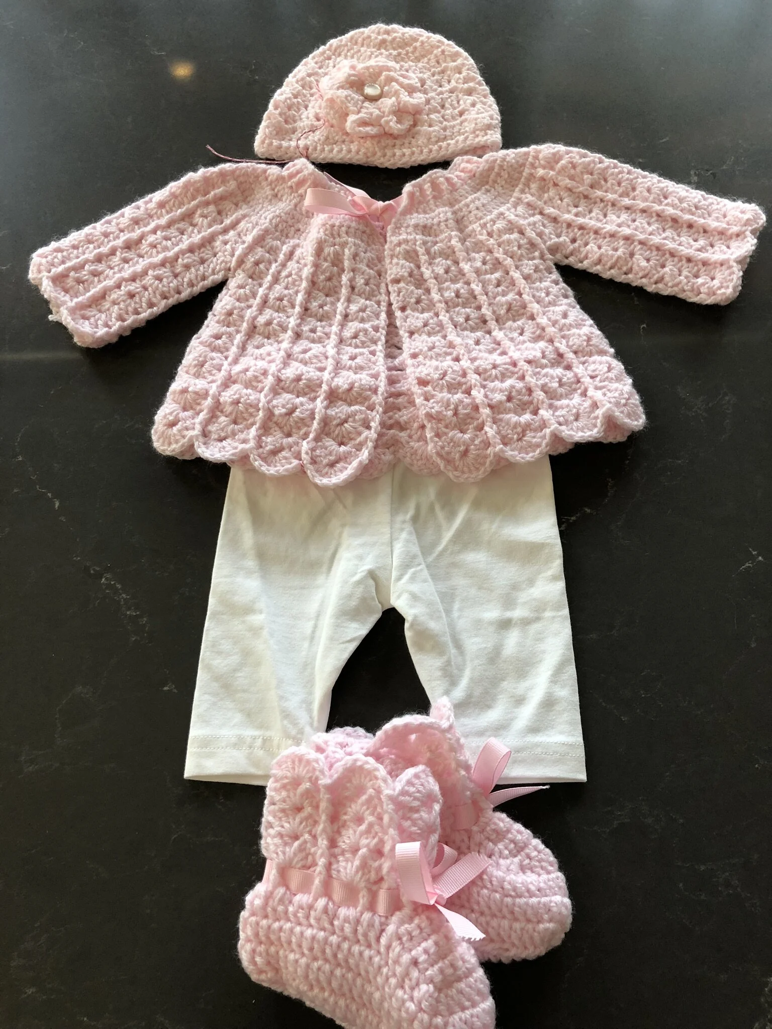 Item #C1039 - Crochet Sweater, Hat, Booties and Leggins