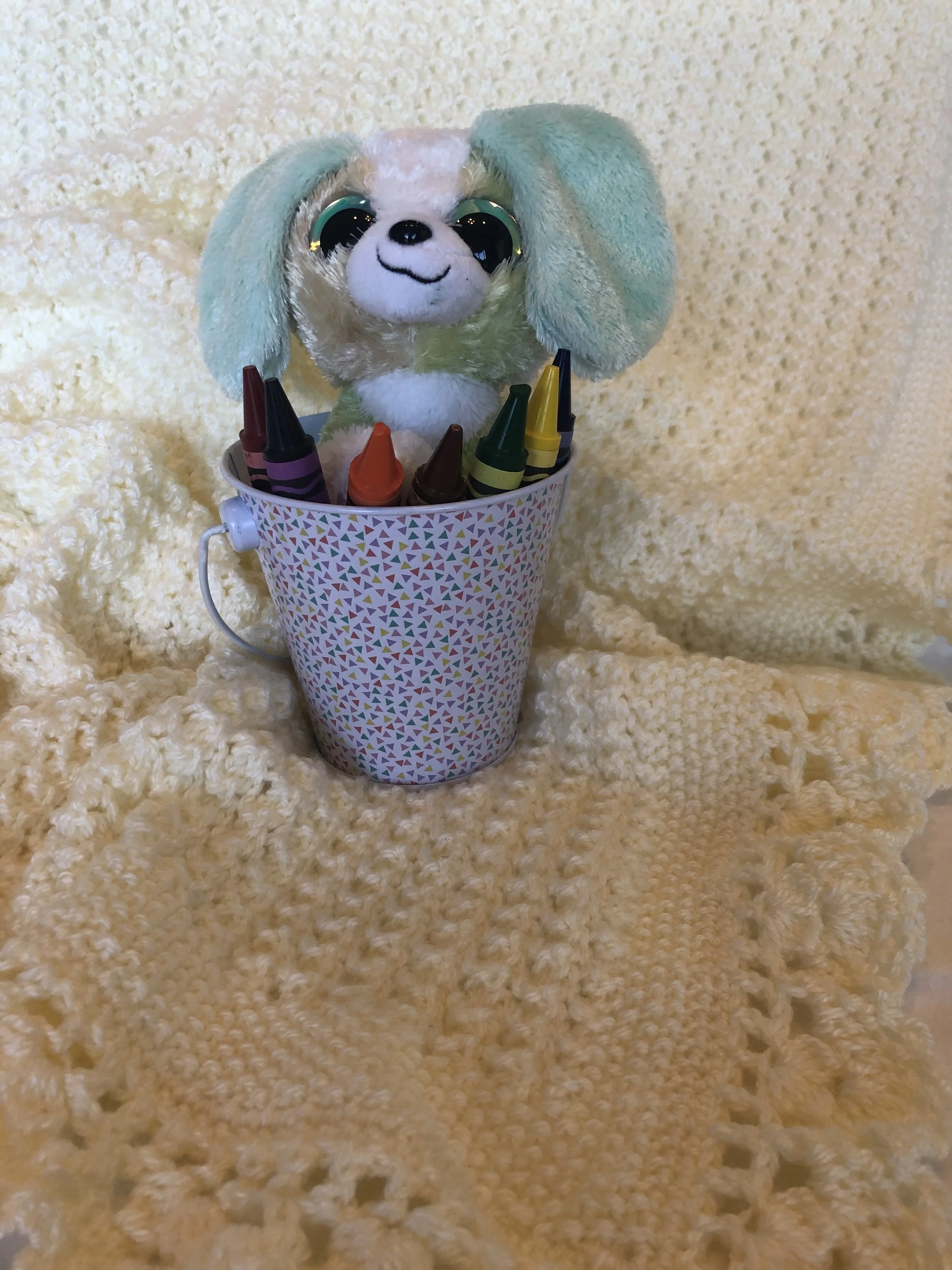 Item #E115 - Light Yellow Knit and Crochet Blanket