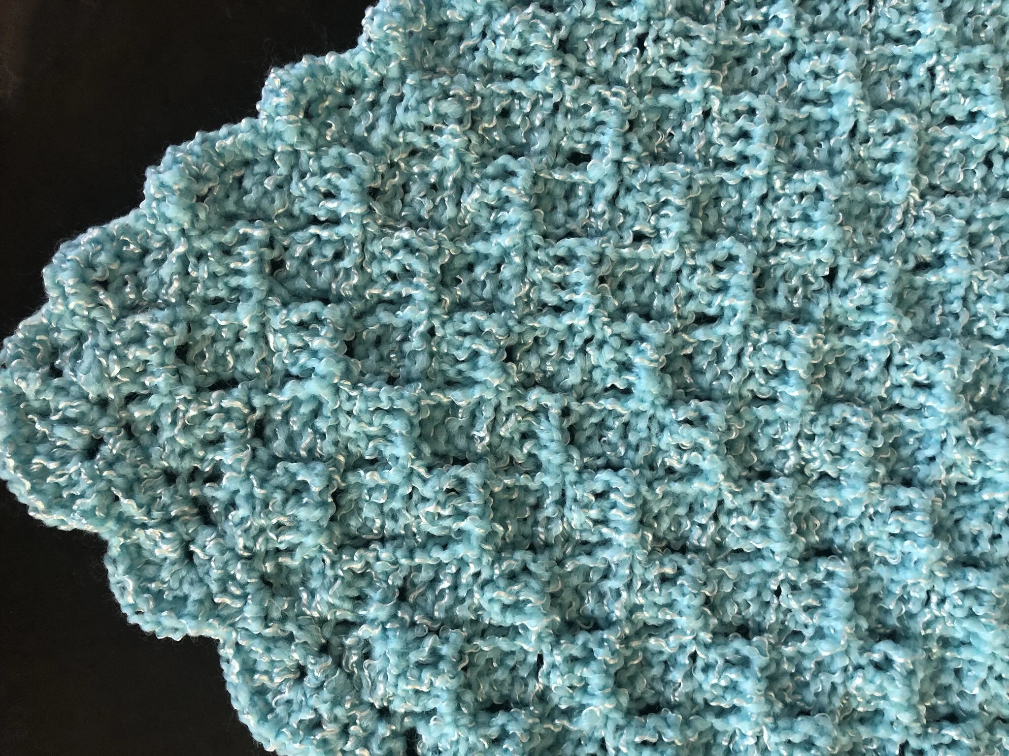 Item #E120 - Variegated Turquoise and White Crochet Blanket and Booties