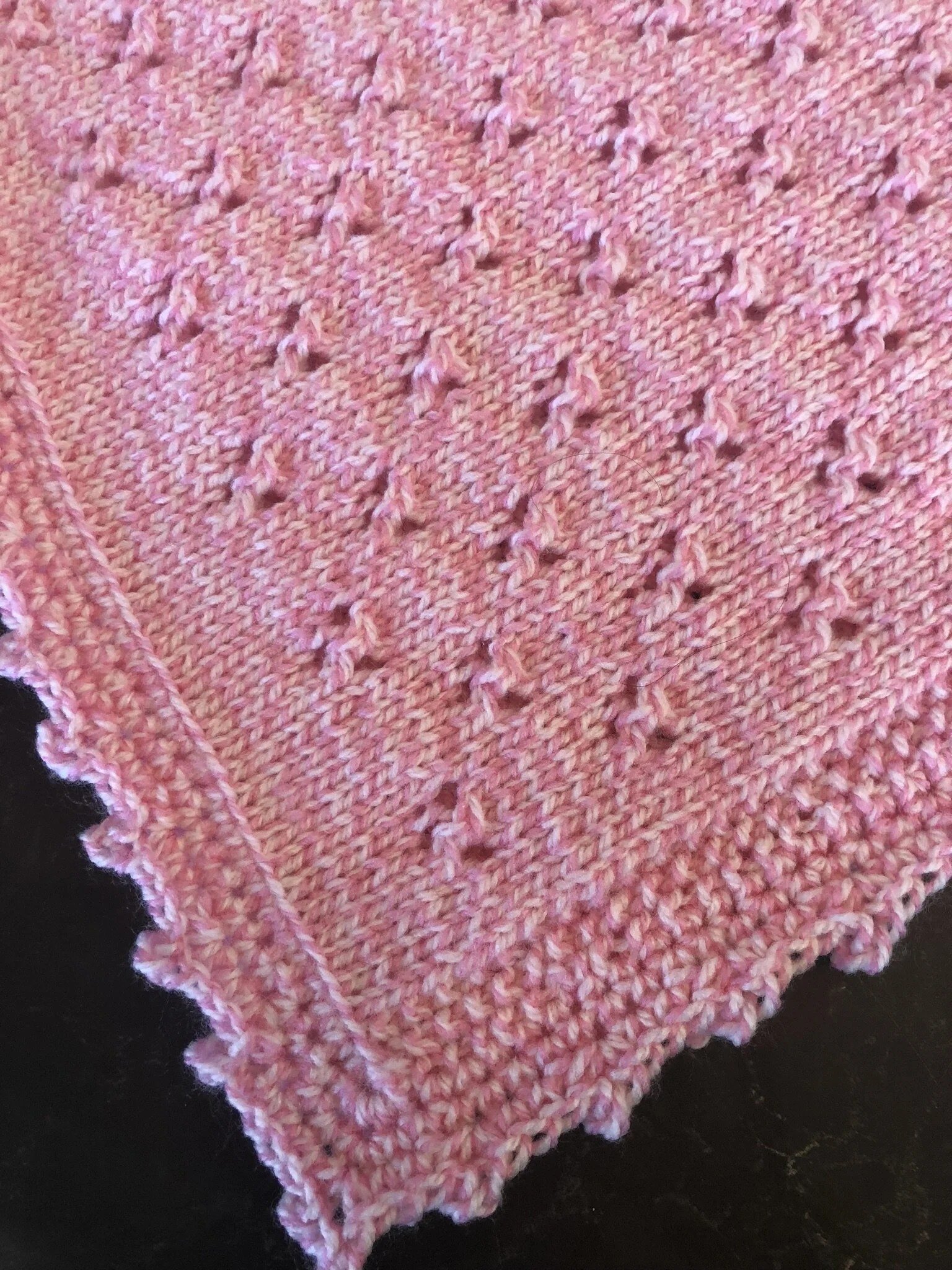 Item #E129 - Vareigated Pink &amp; White Knit &amp; Crochet Blanket