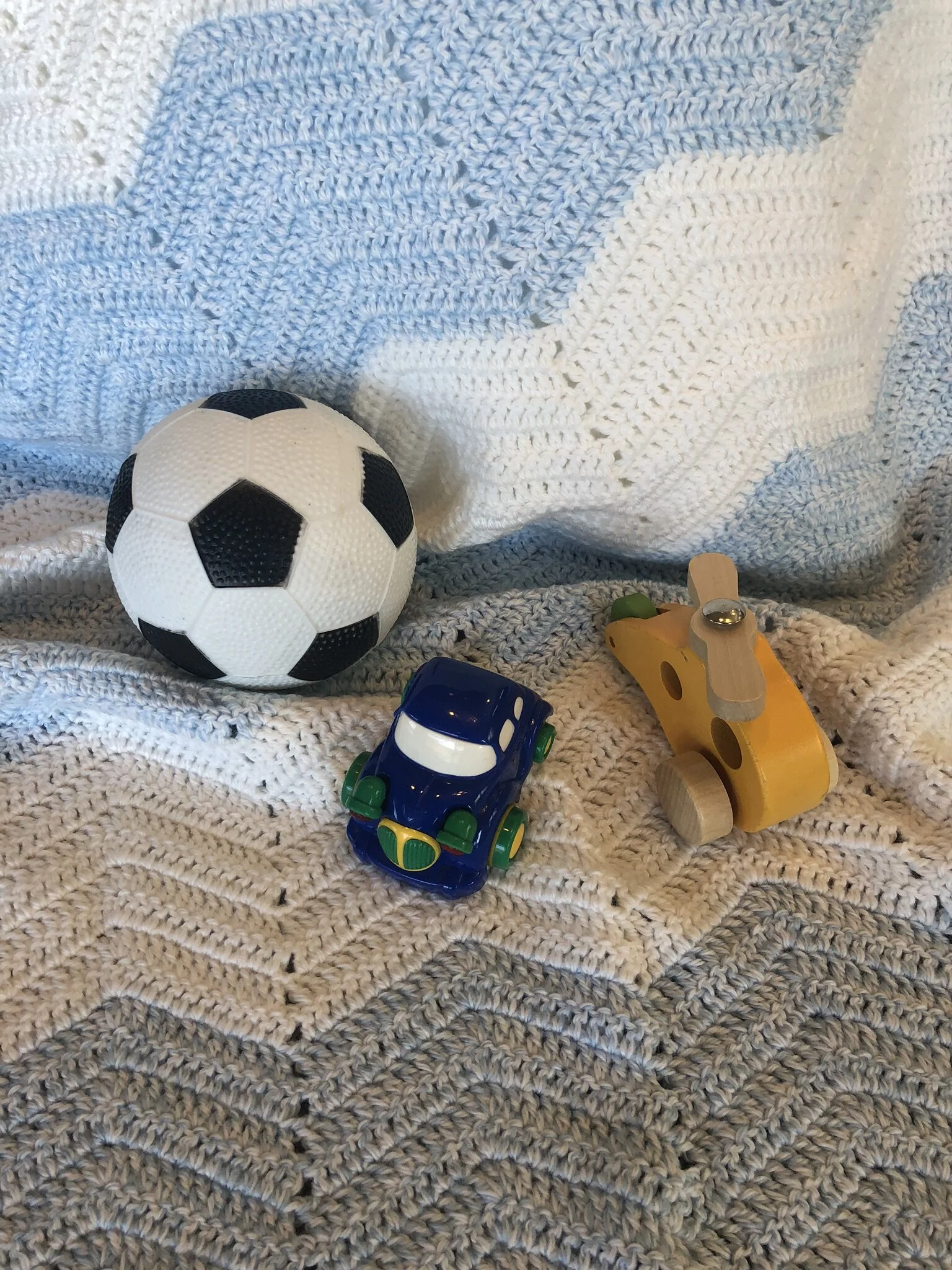 Item #C1078 - Variegated Blue and White Chevron Crochet Blanket