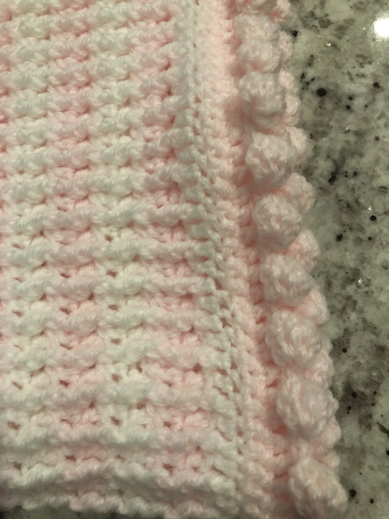 Item #C1000 - Pink and White Crochet Blanket