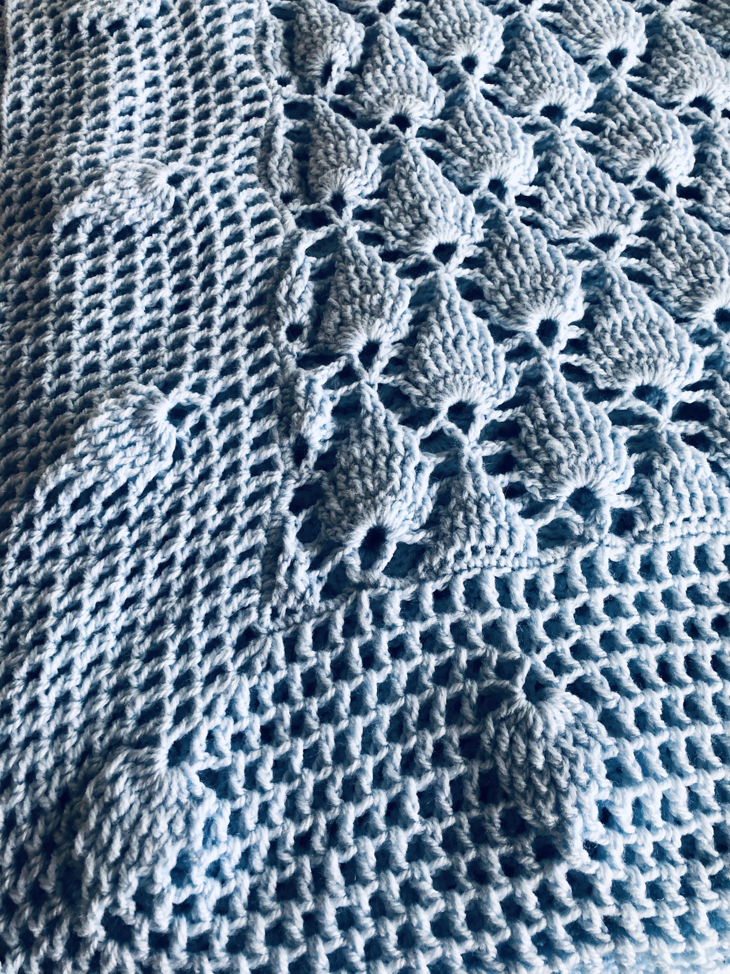 Item C1028 - Light Blue Crochet 3-D Leaf Pattern Blanket