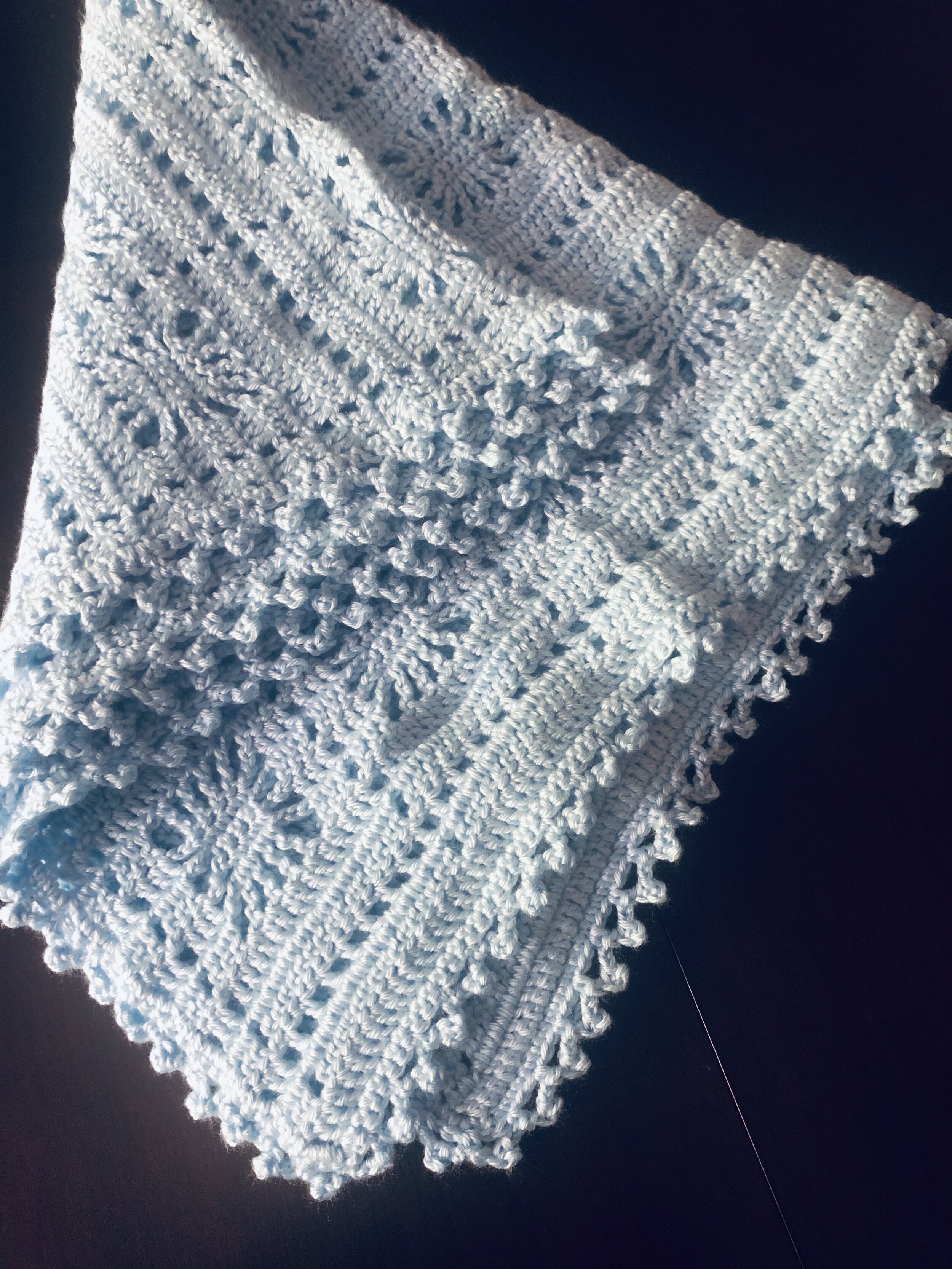 Item #C1004-LB - Light Blue Crochet Blanket