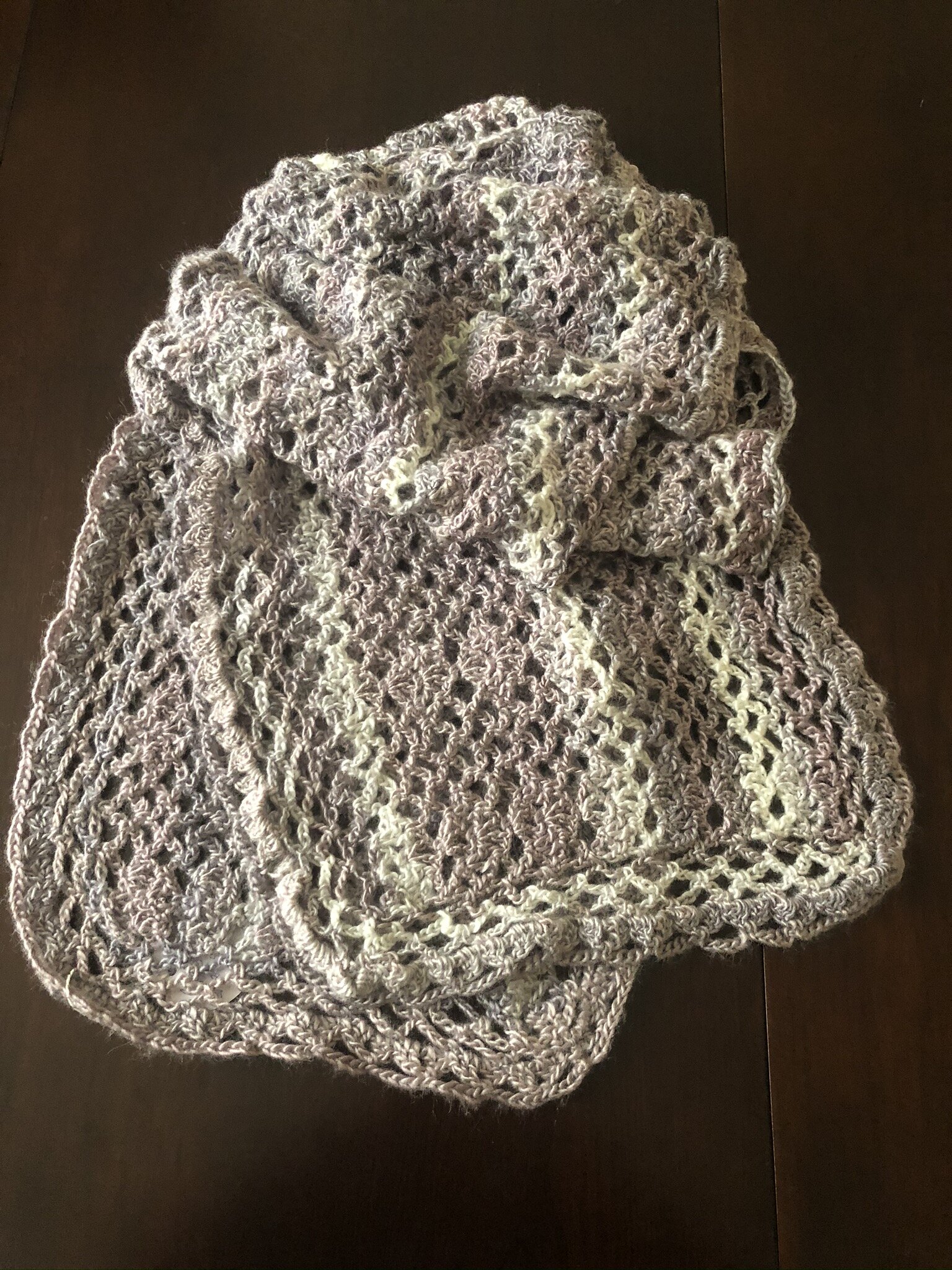 Item #C1033 - Lavender and Ivory Crochet Shawl/Scarf