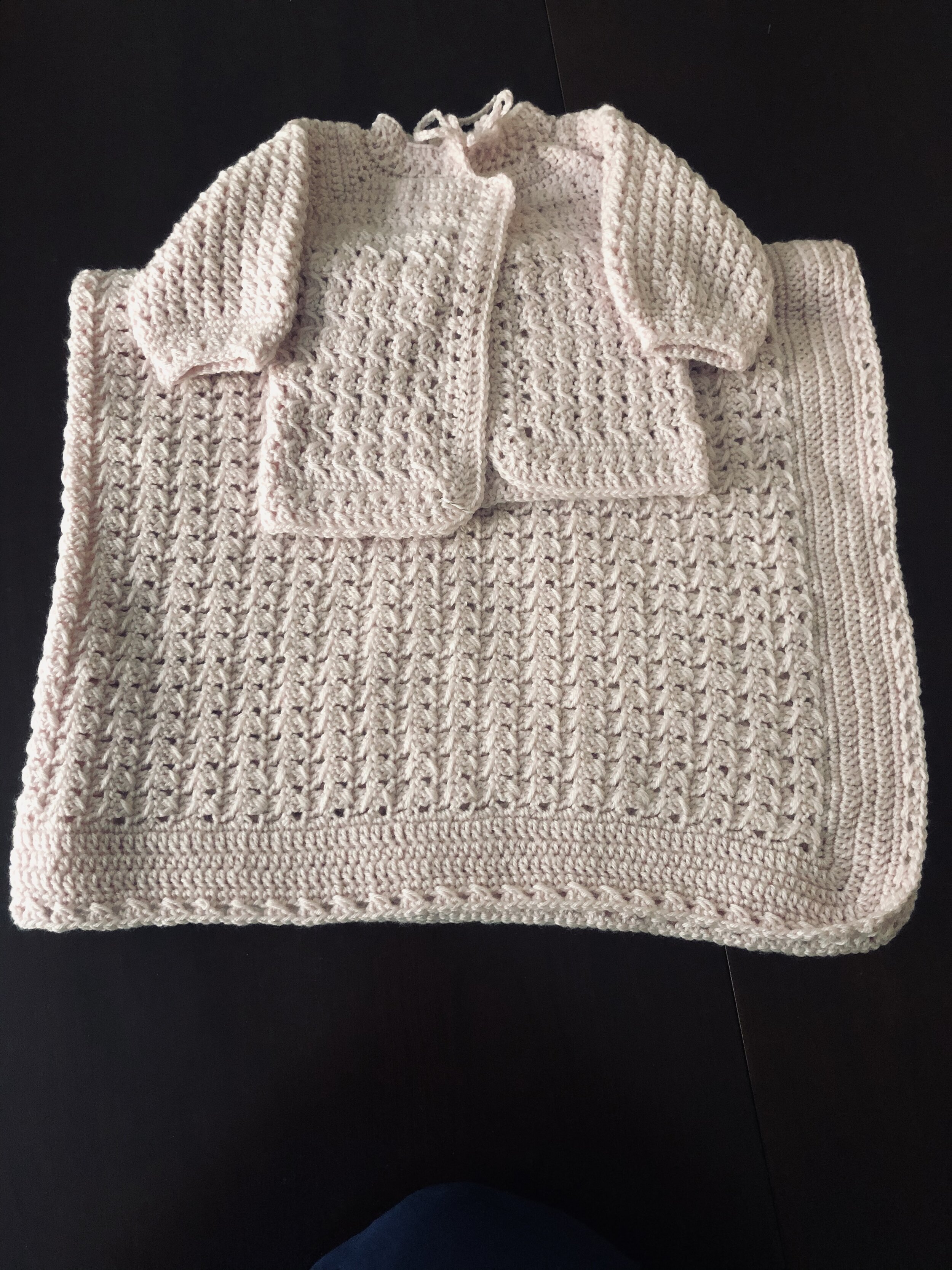 Item #C1042-SB - Rose Pink Crochet Sweater and Blanket