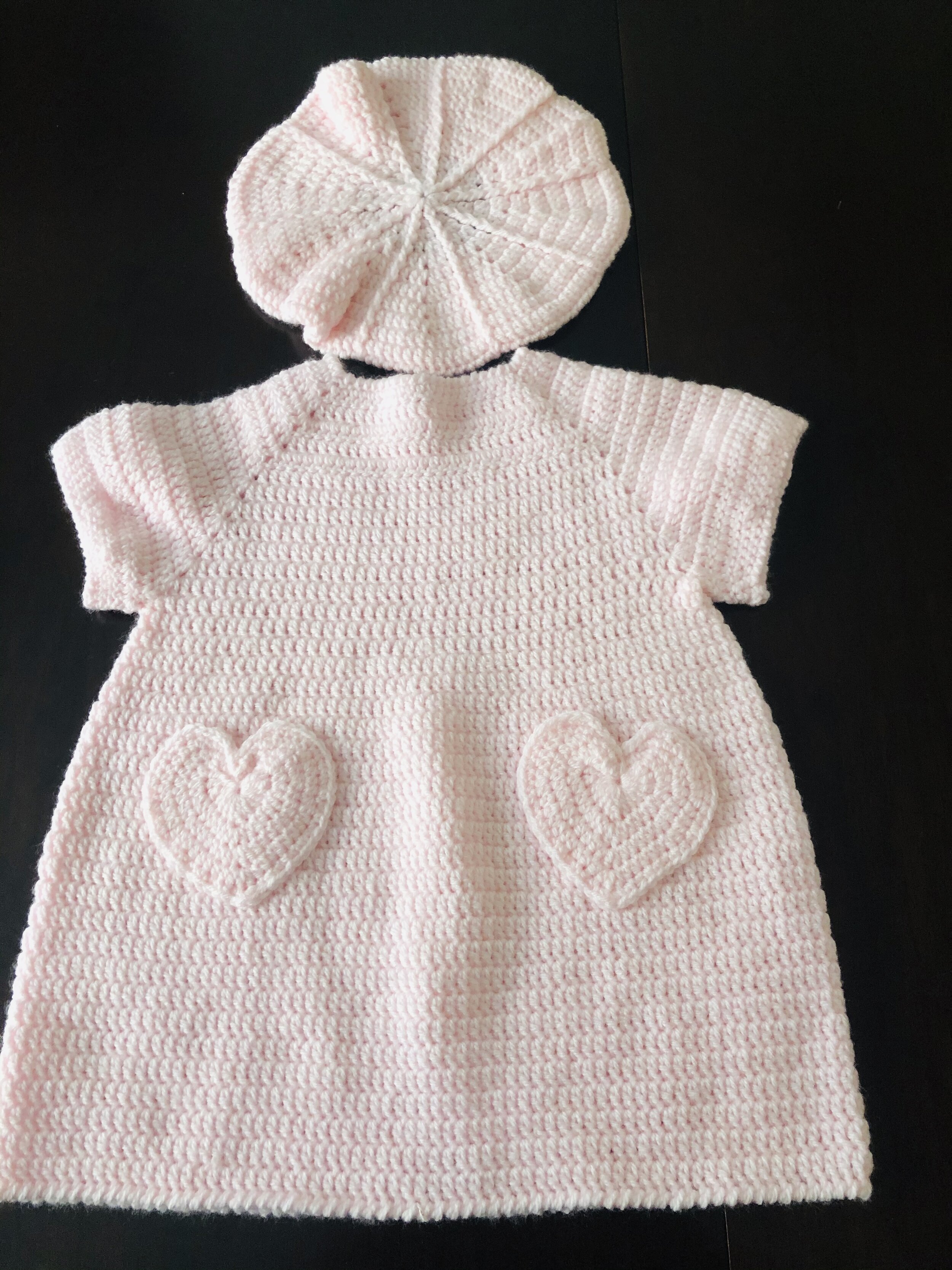 Item #C1045 - Pink Crochet Dress and Beret Hat