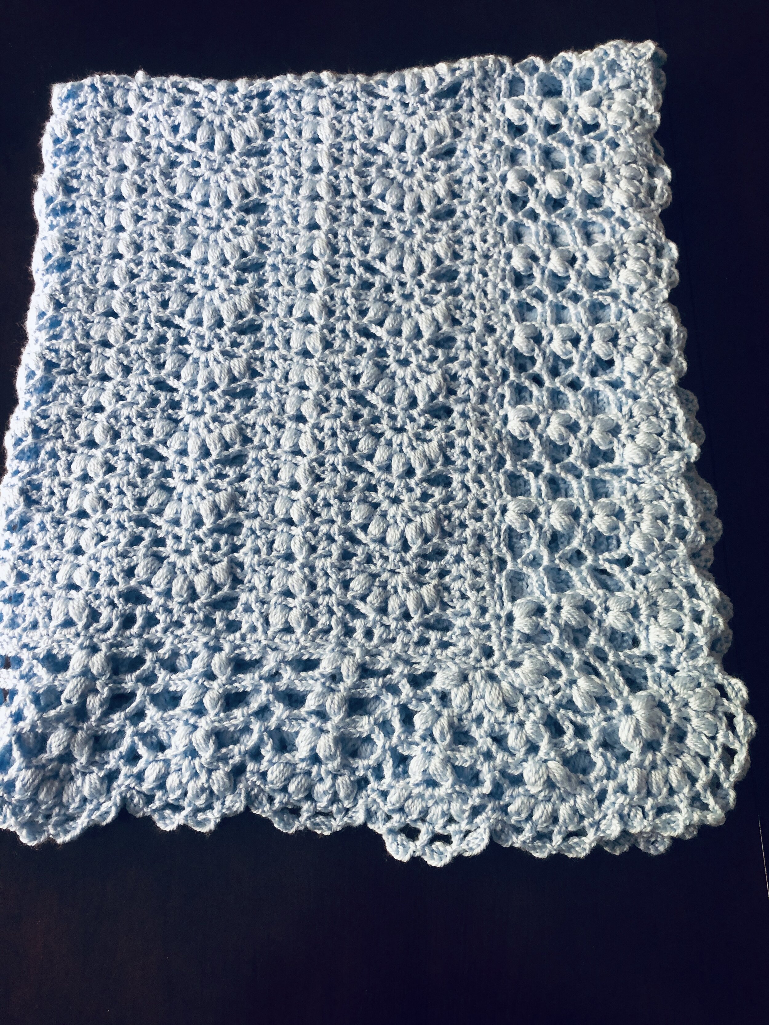 Item #C1054-LB  Light  Blue Crochet Cluster Blanket
