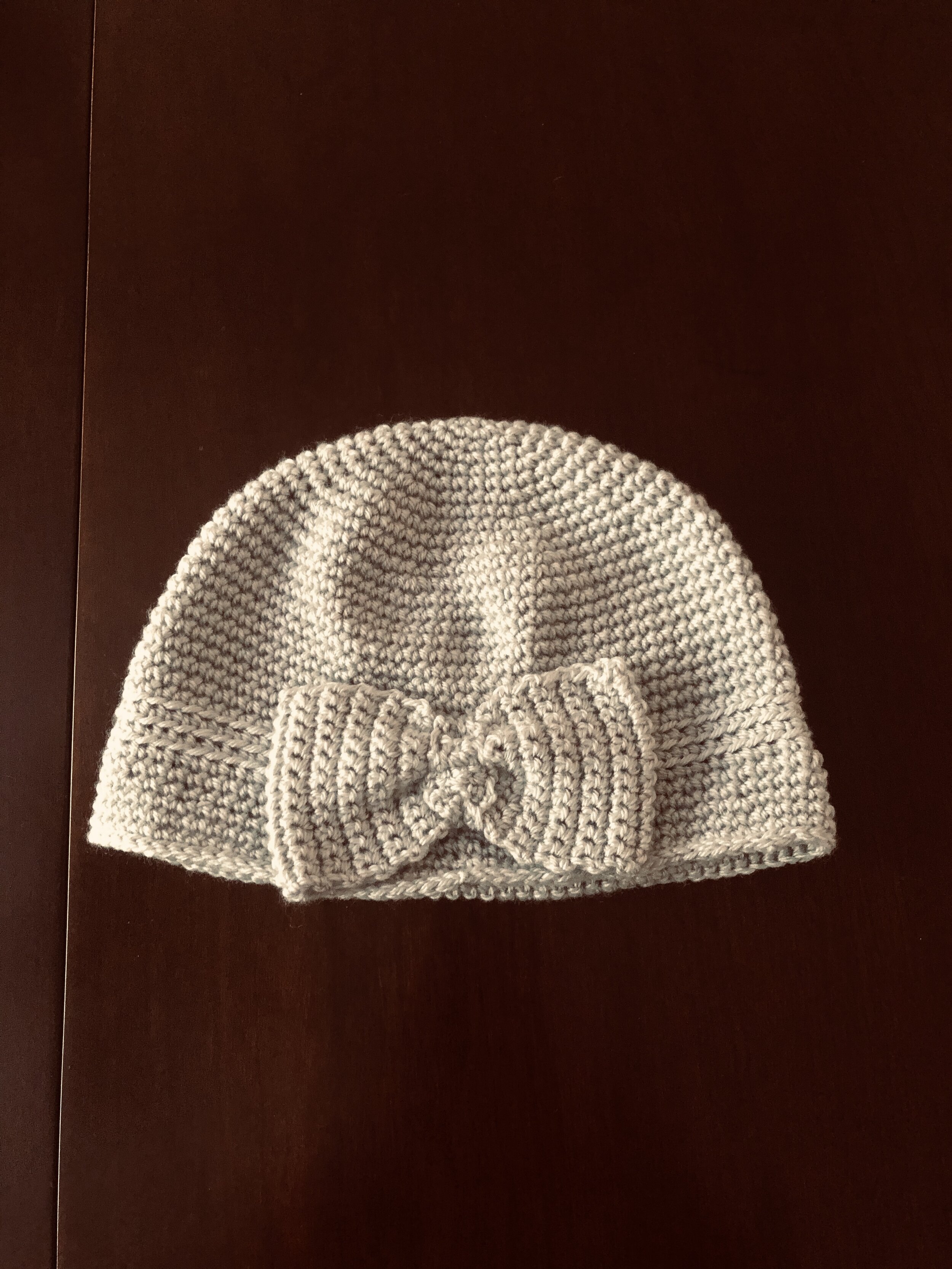 Item #C1070 - Grey Crochet Hat with Bow
