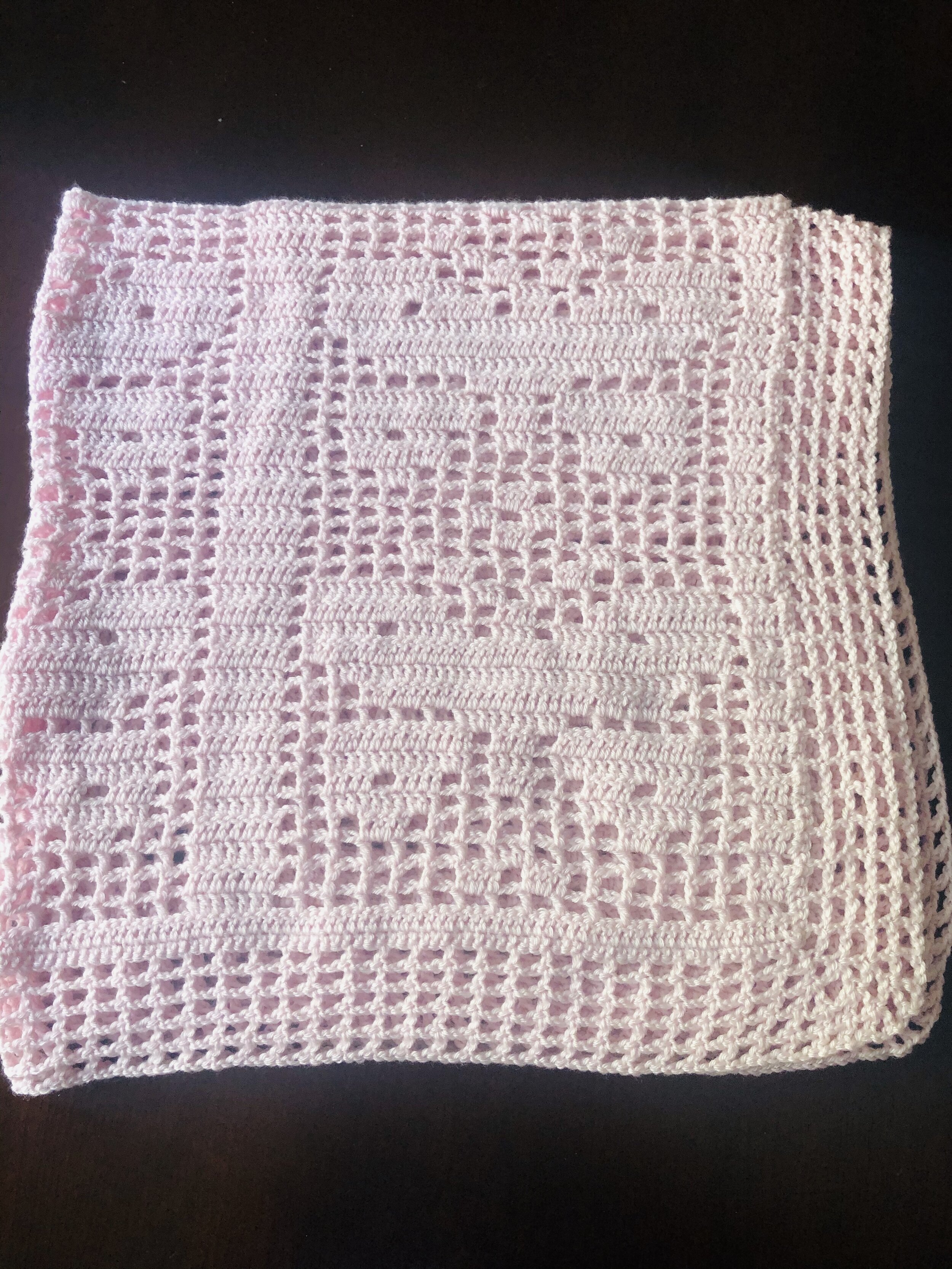 Item #C1002-LP -Light Pink Crochet Butterfly Stitch Blanket