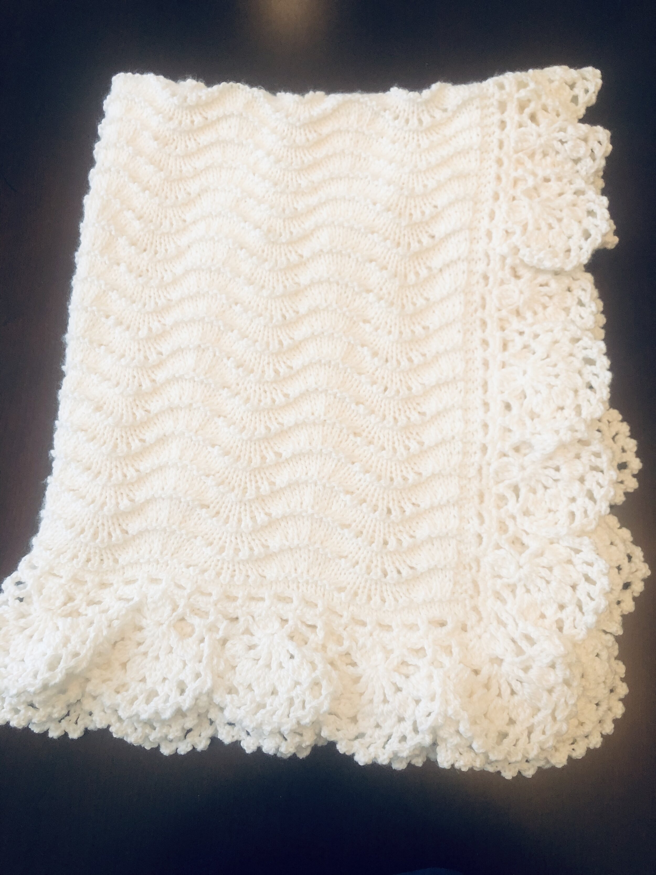 Item #E156 - White Knit and Crochet Blanket