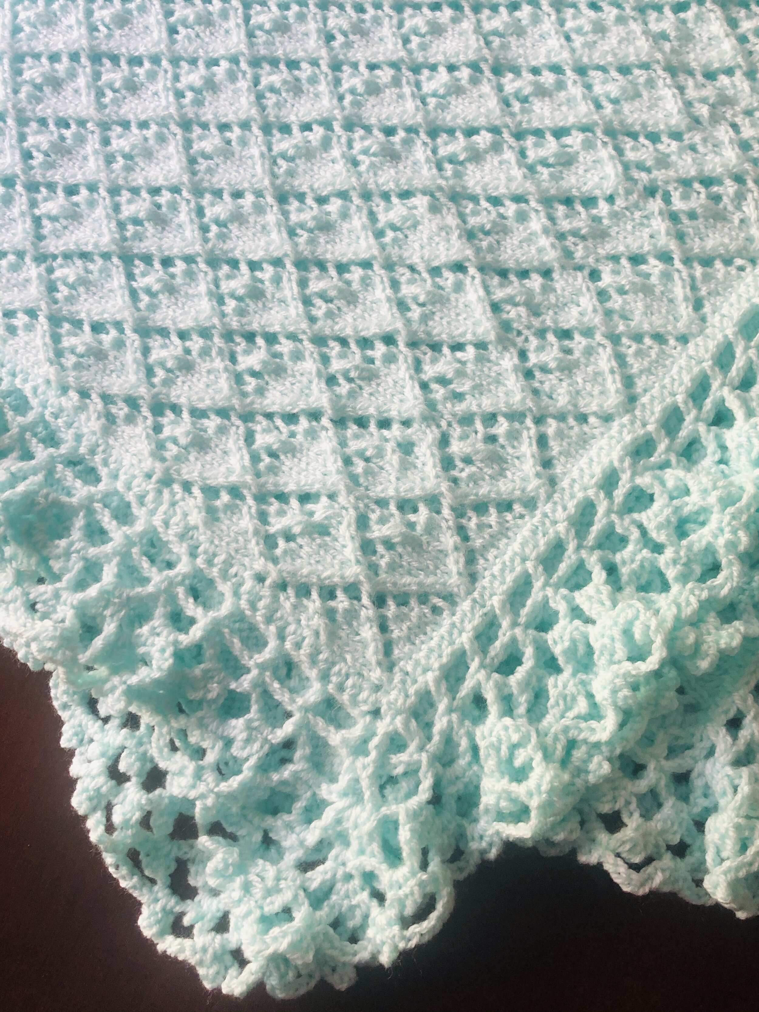 Item #E157 - Mint Green Knit and Crochet Blanket