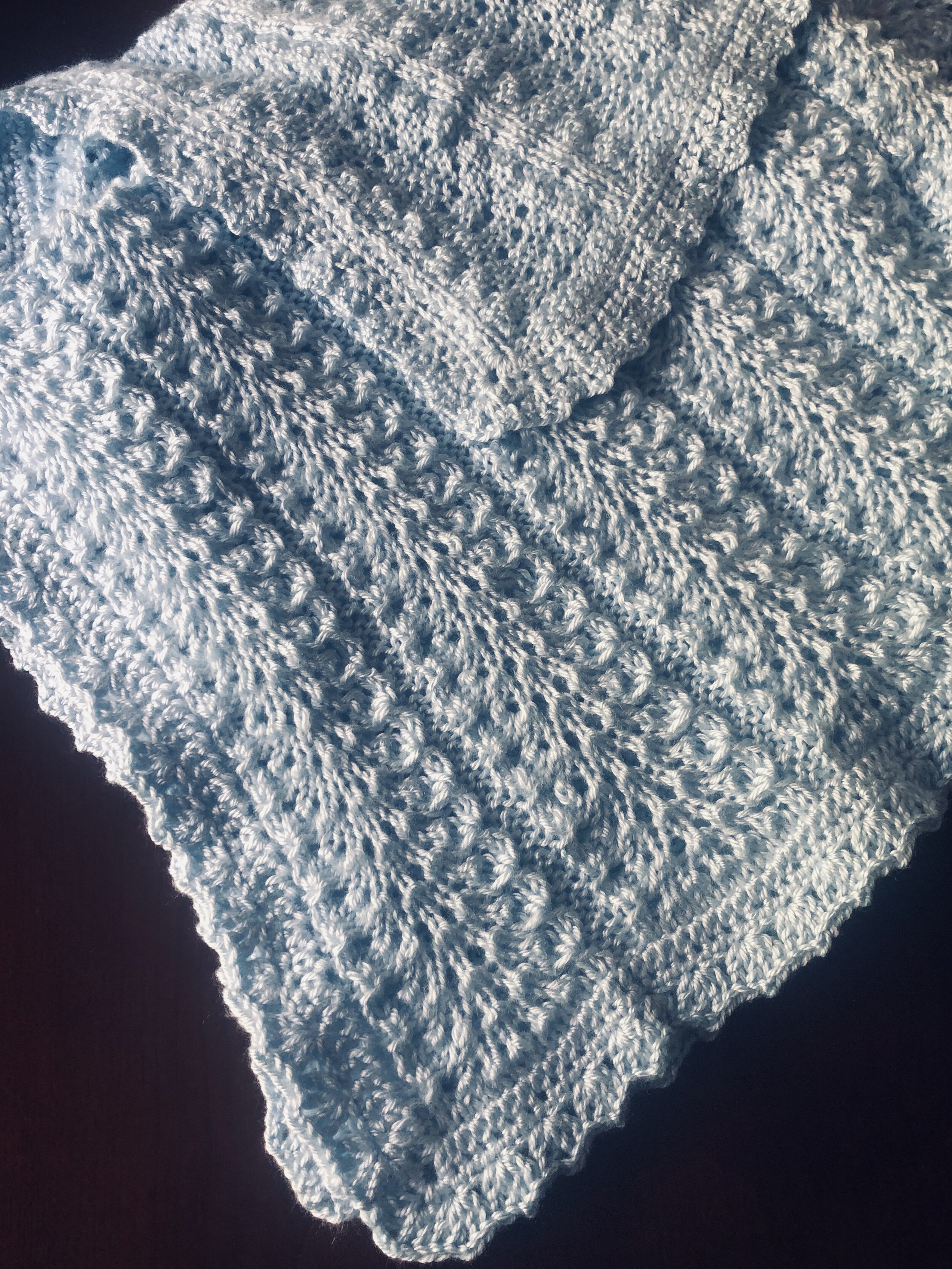 Item #E159 - Blue Knit and Crochet Blanket