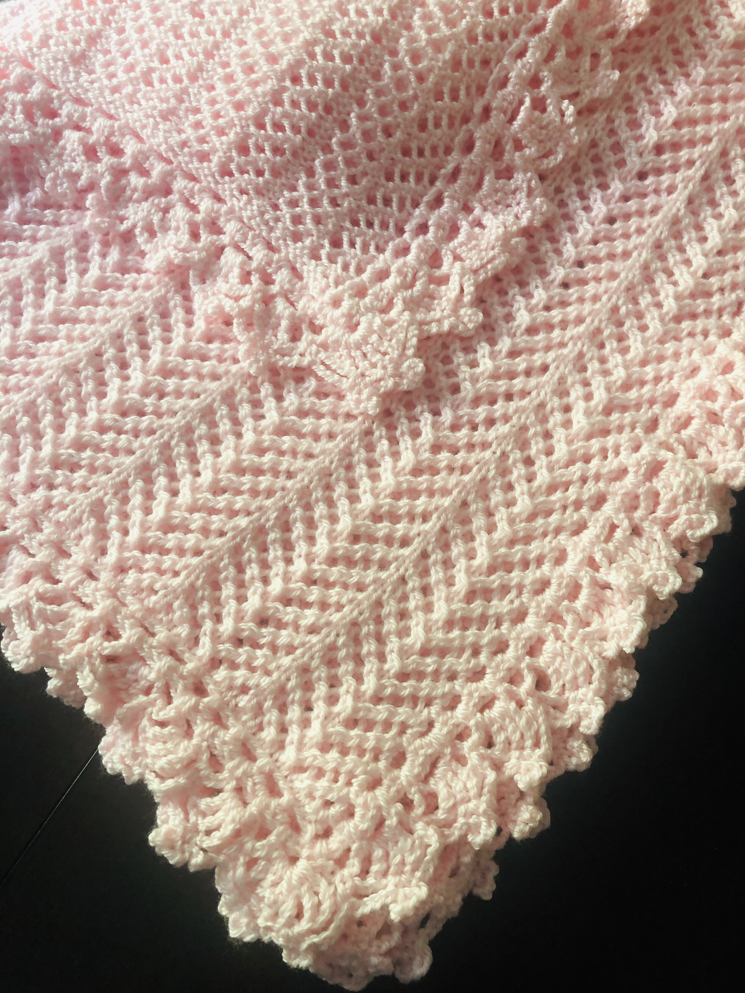 Item #E161 - Pink Knit and Crochet Blanket