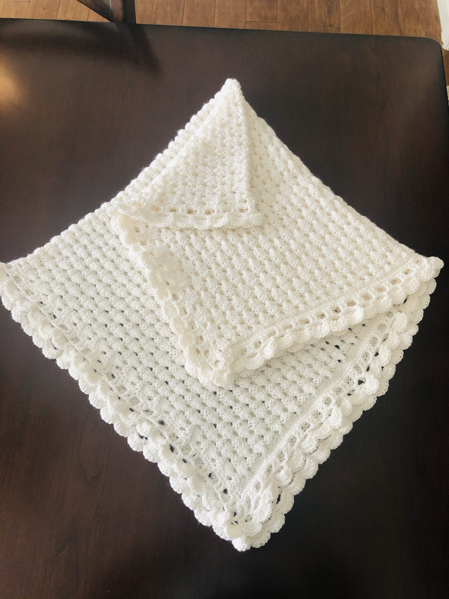 Item #E162 - White Knit and Crochet Blanket