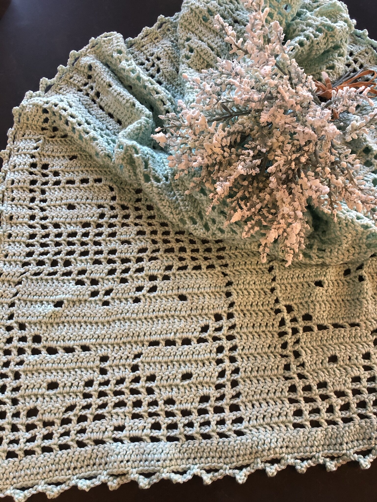 Item #C1002-LG - Light Green Crochet Butterfly Stitch Blanket