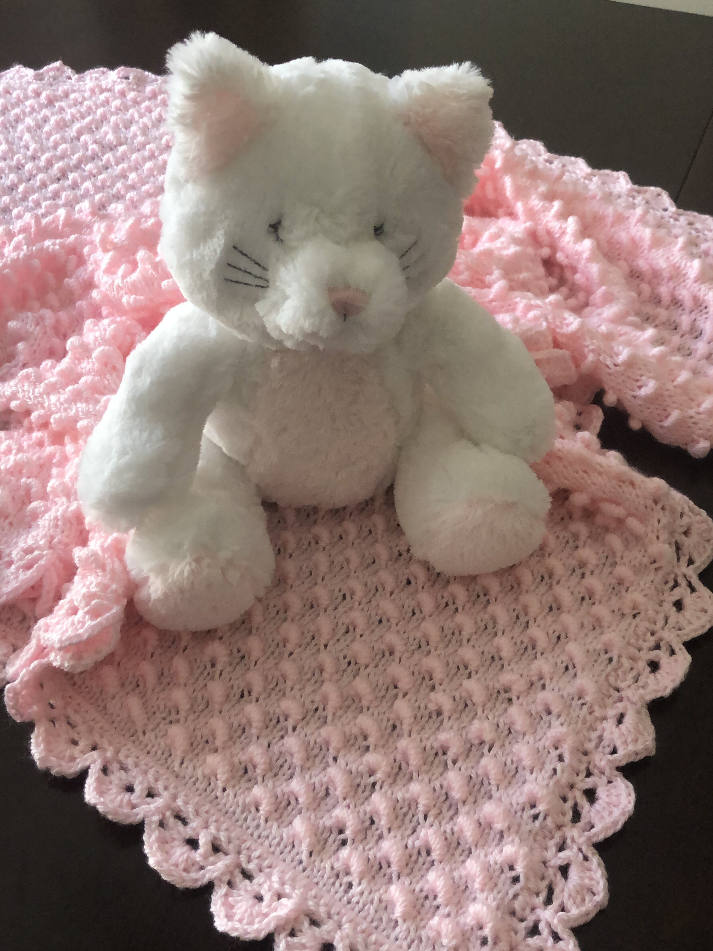 Item #E100 - Pink Knit and Crochet Blanket