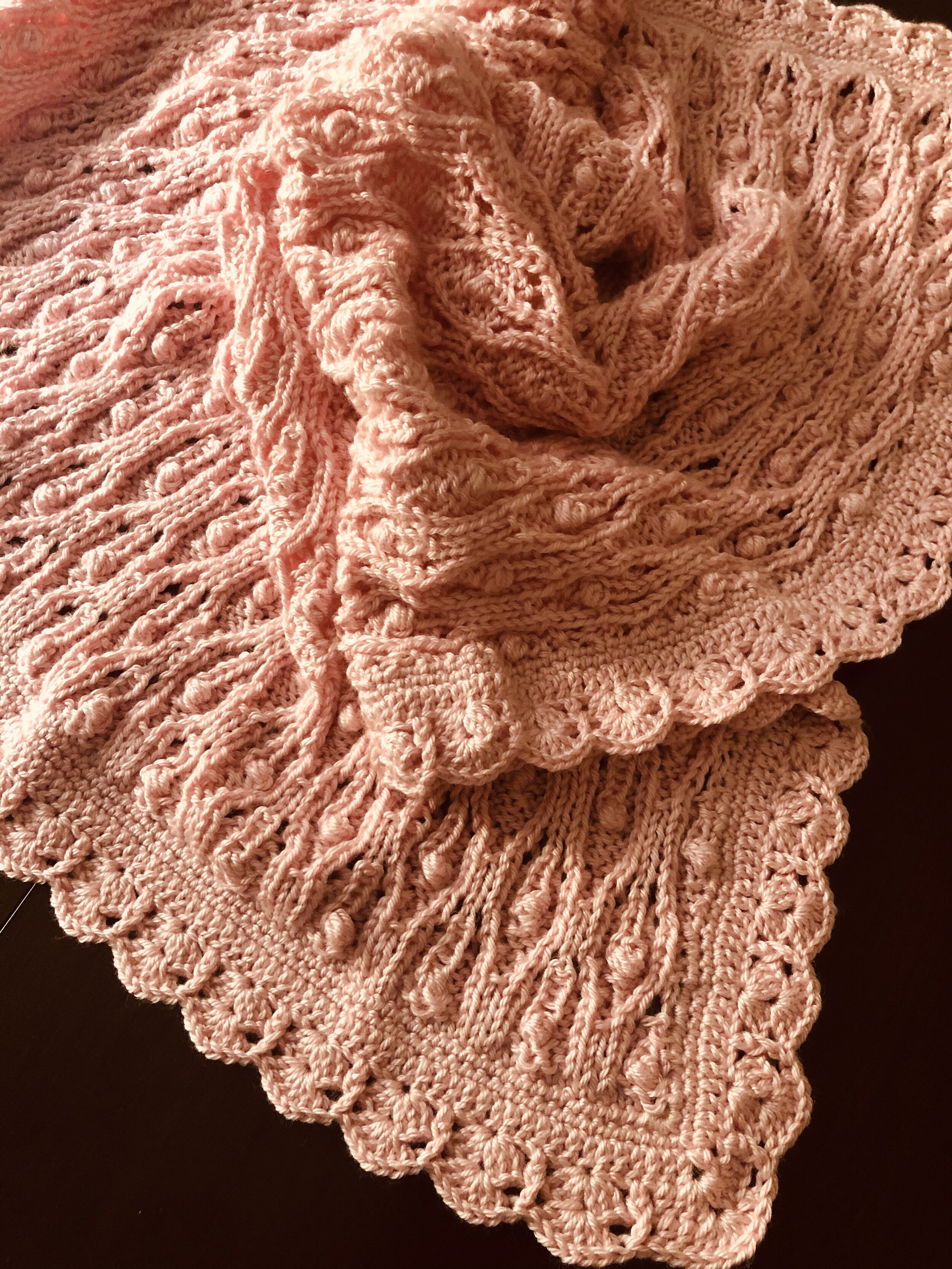 Item #E138 - Light Salmon Knit and Crochet Blanket
