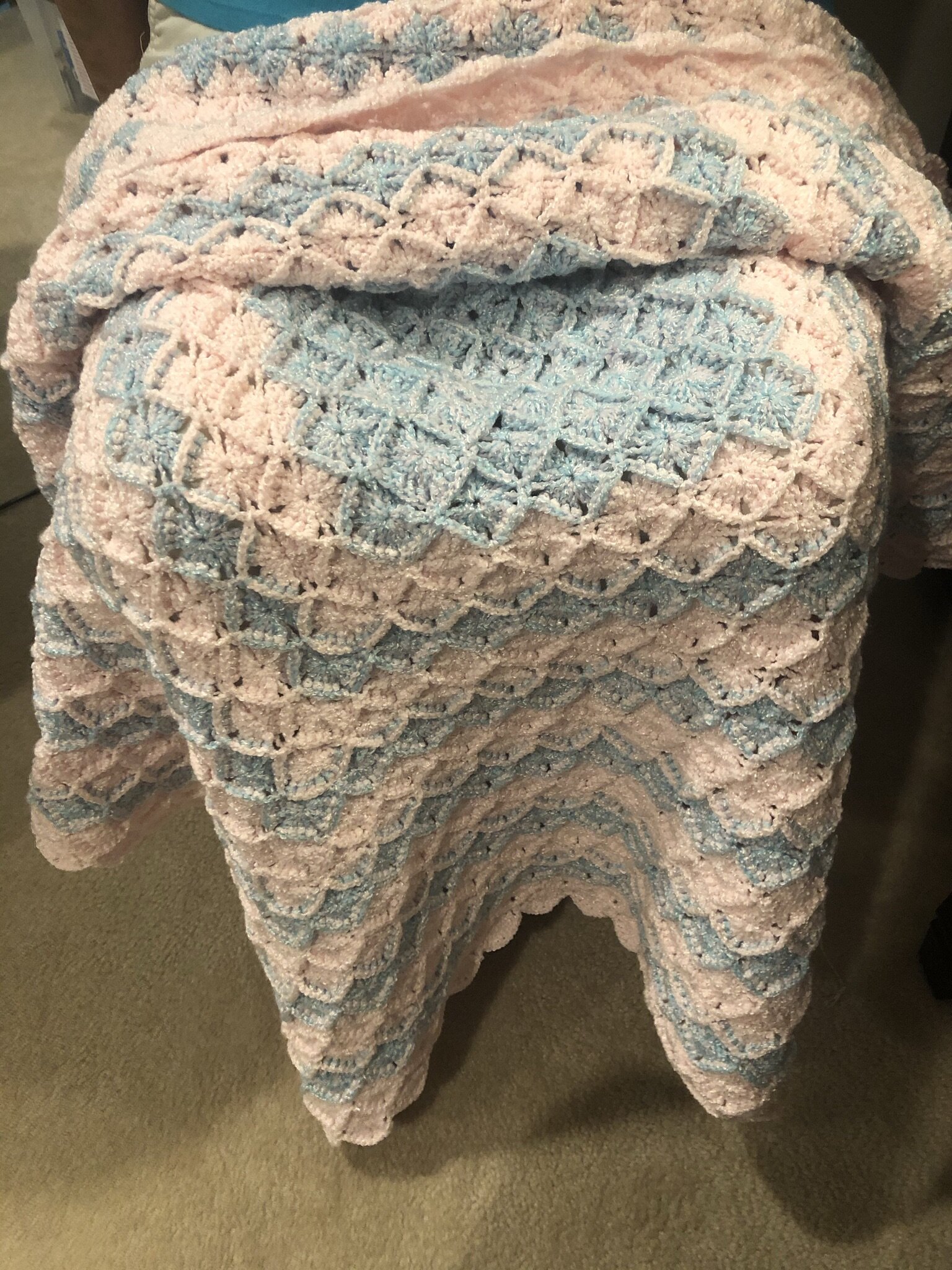 Item #E137 - Pink and Blue Crochet Lap Blanket