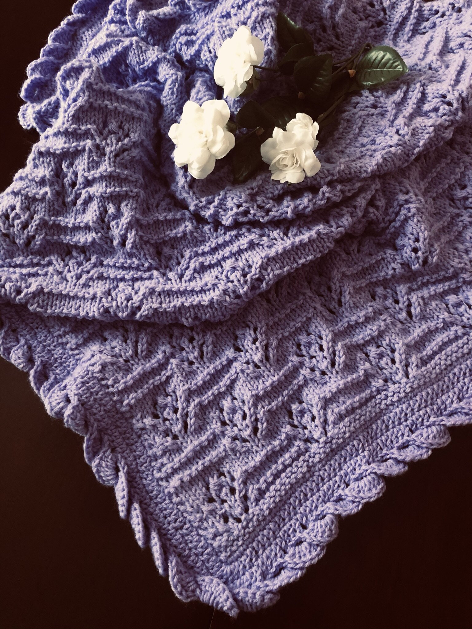 Item #E136 - Dark Lavendar Knit and Crochet Blanket 