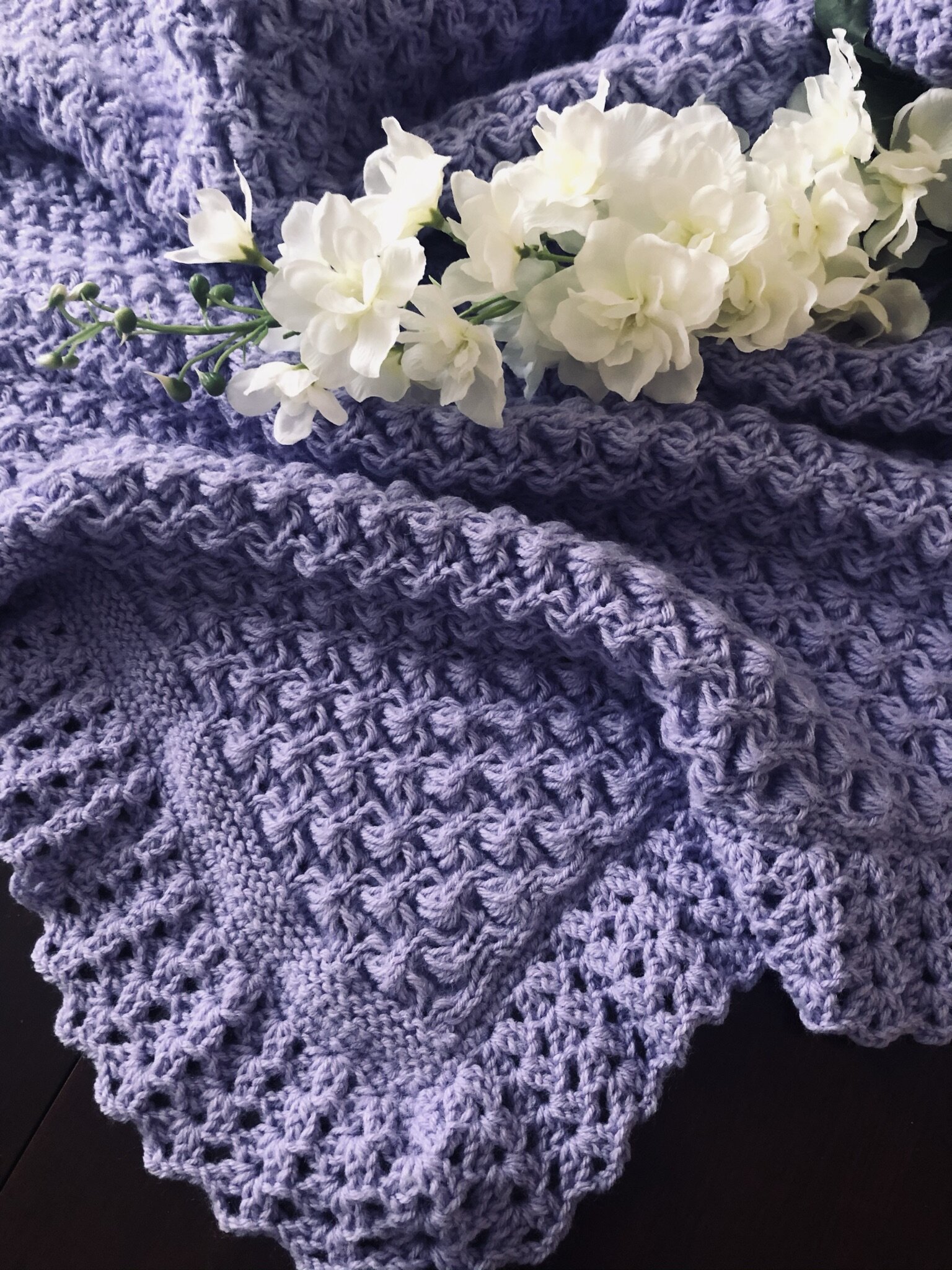 Item #E132 - Dark Lavendar Knit and Crochet Blanket