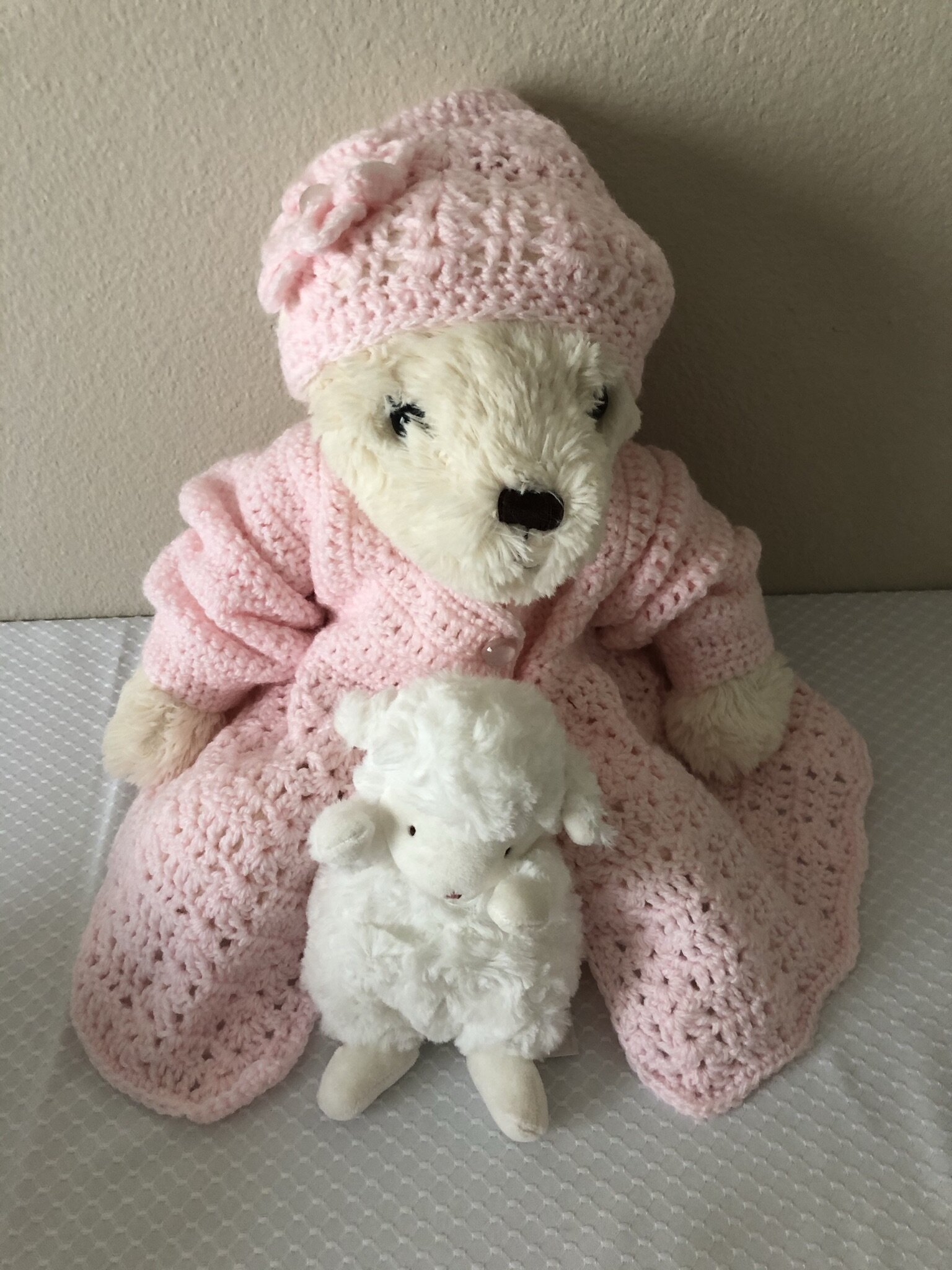 Item #C1036 - Pink Crochet Sweater and Hat with 3-D Flower