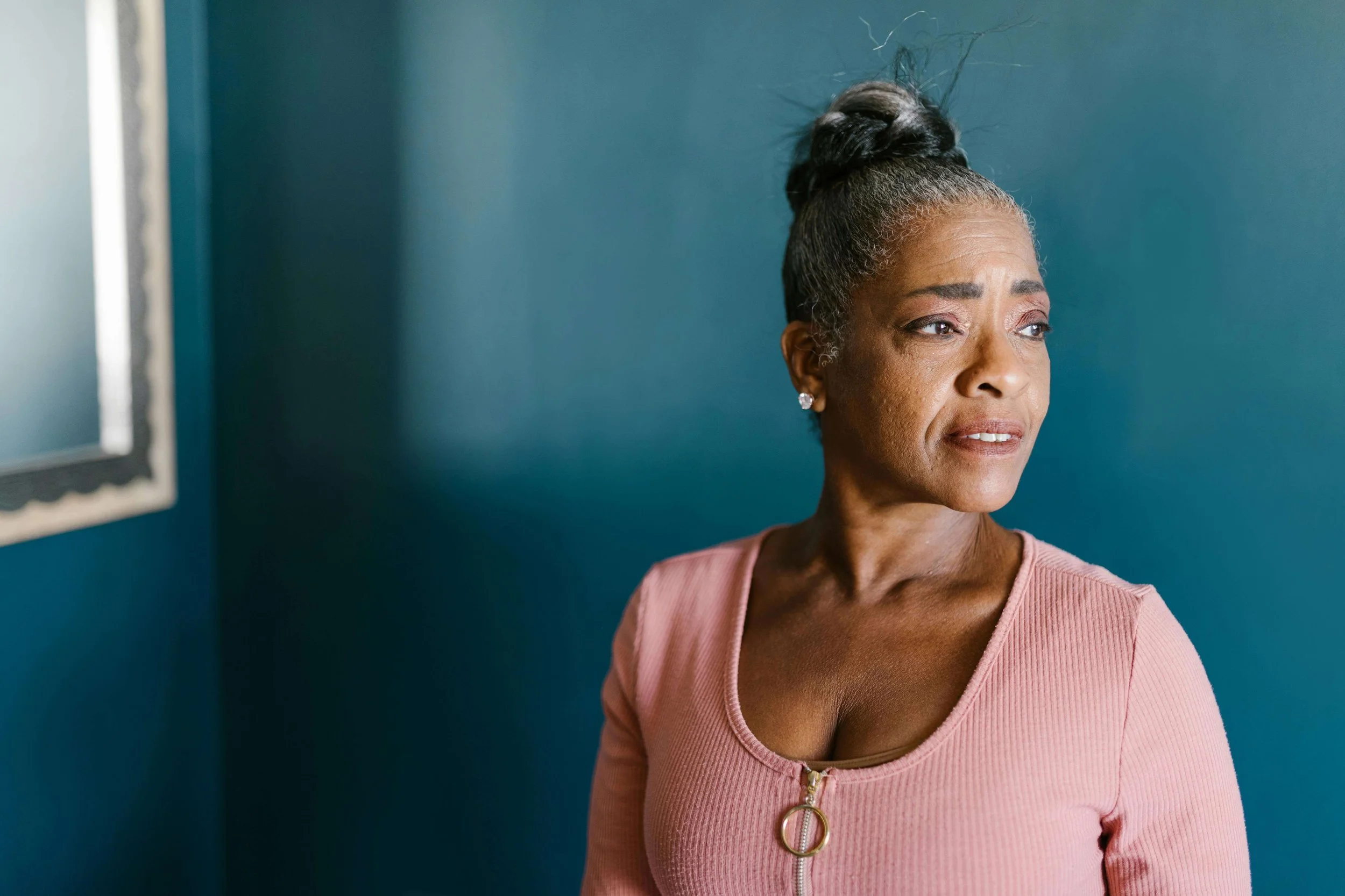 Woman looking to her side