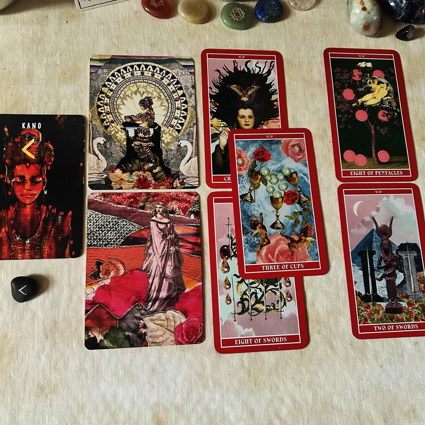 Decks I&rsquo;ve been working with this month:
#goddessoflovetarot 
#thepaintedrunes 
#creativityoracle 
#outgrowyourselforacleandtarot 

I love using multiple tarot and oracle decks in my #tarotpractice 

Join me for Creative Tarot Play @dayaalucent