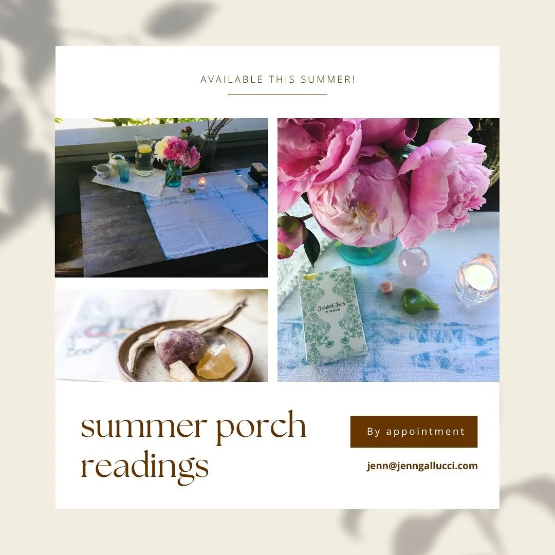Locals and visitors to Bainbridge Island&mdash;Join me this Summer for a personal reading on my cozy porch. 

Readings are $65/hr. and include a pot of fresh peppermint tea.

For information about my reading style please visit jenngallucci.com.

To b