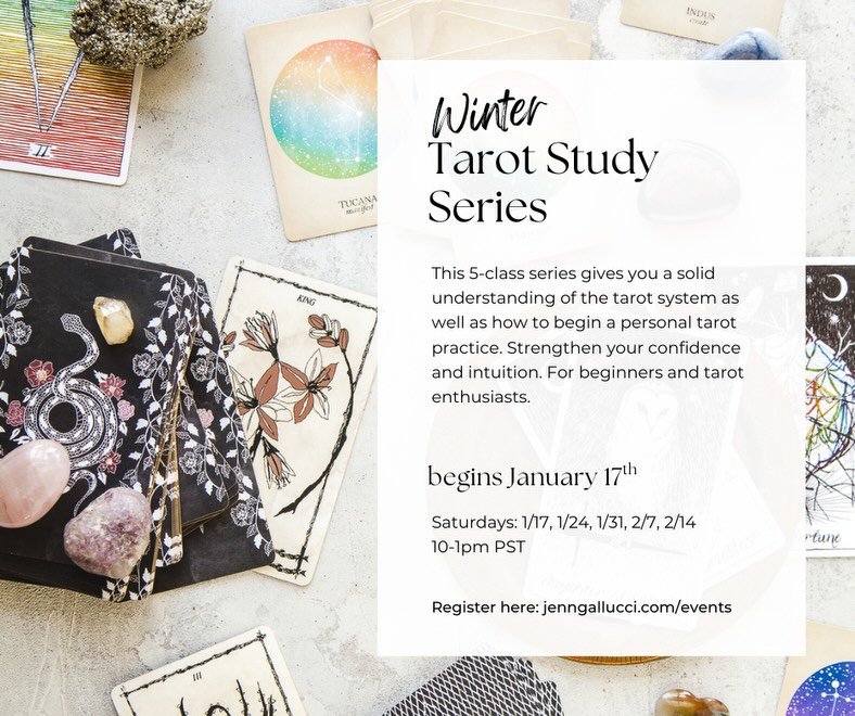 Winter Tarot Study Series begins January 17th!

THIS 5-CLASS SERIES GIVES YOU A SOLID UNDERSTANDING OF THE SYSTEM OF TAROT AS WELL AS HOW TO CREATE A PERSONAL TAROT PRACTICE.

What makes it stand apart is the conversational style of the classes. Orig