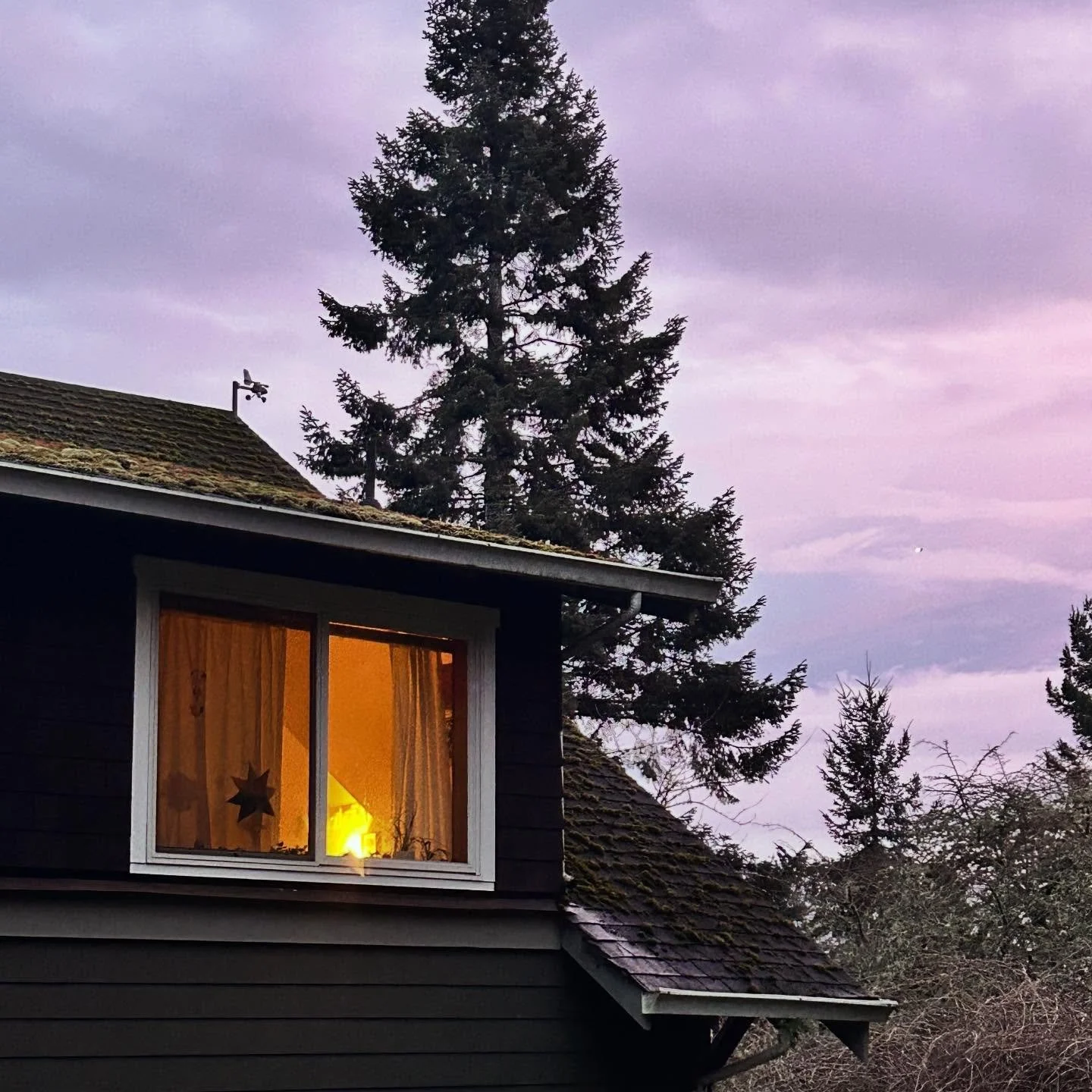 This is a beautiful sky last night. And feeling sentimental already for this light on in my daughter&rsquo;s room. #almostanemptynest