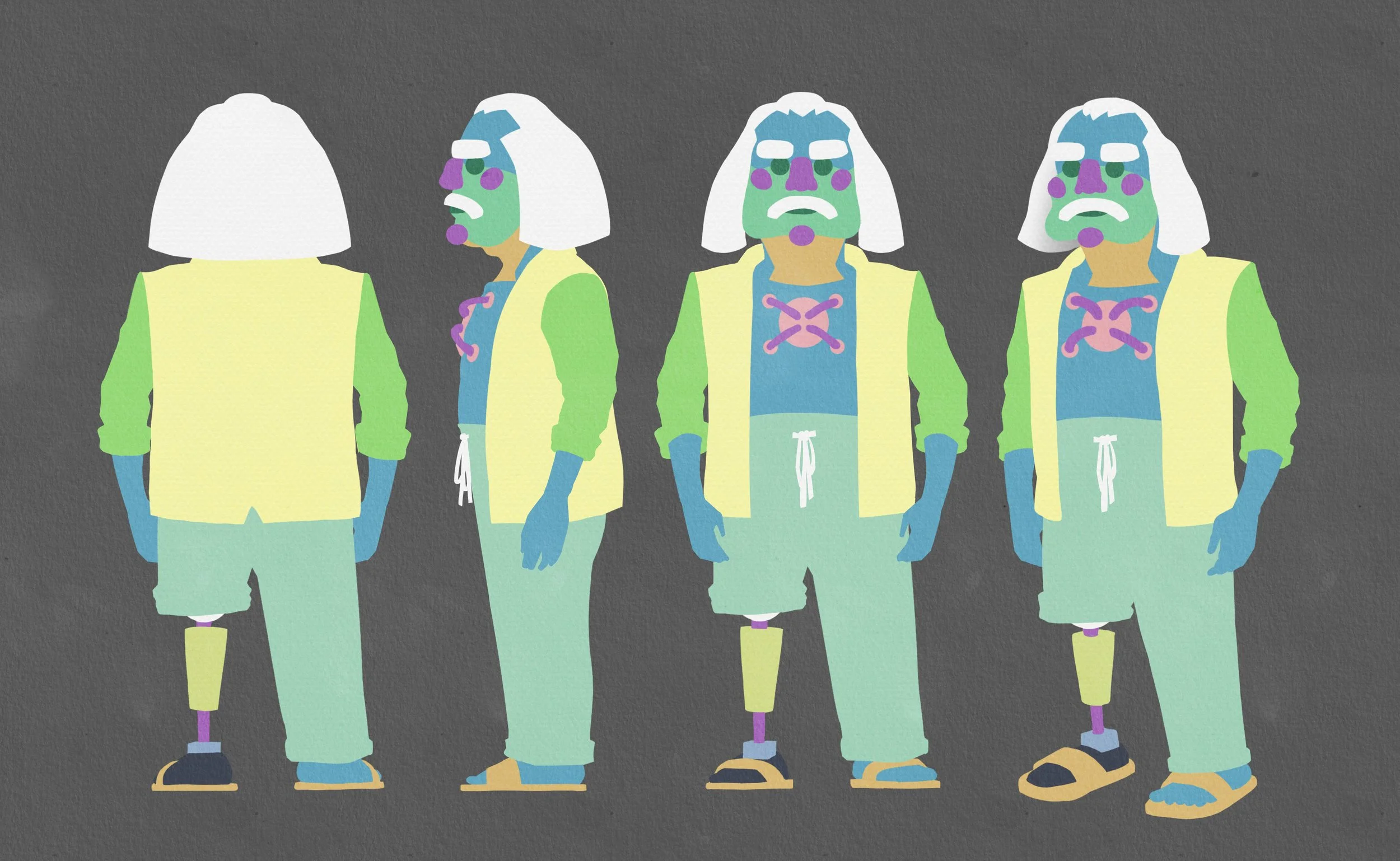 I explore the shape design of the character and build a base for a turnaround image.